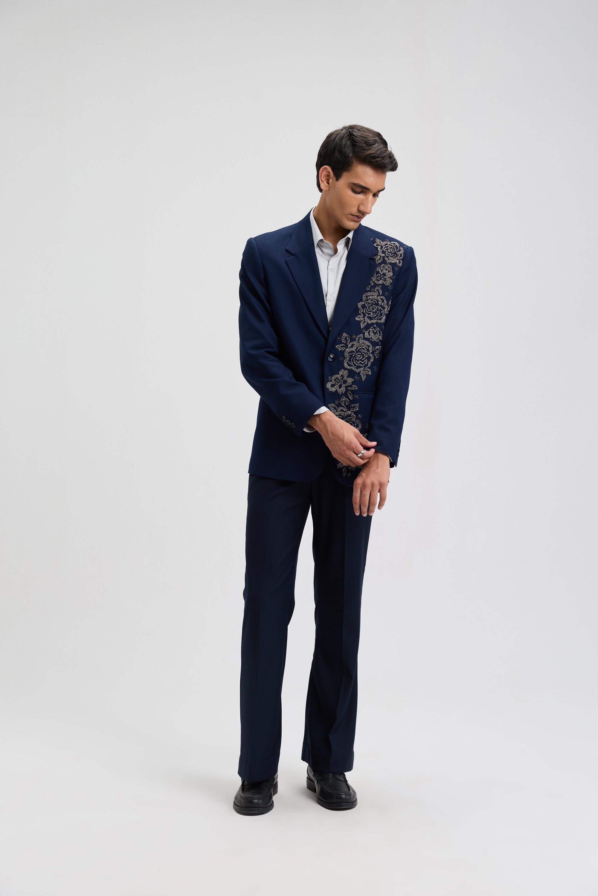 "Nocturne Rose" hand embroidered blazer