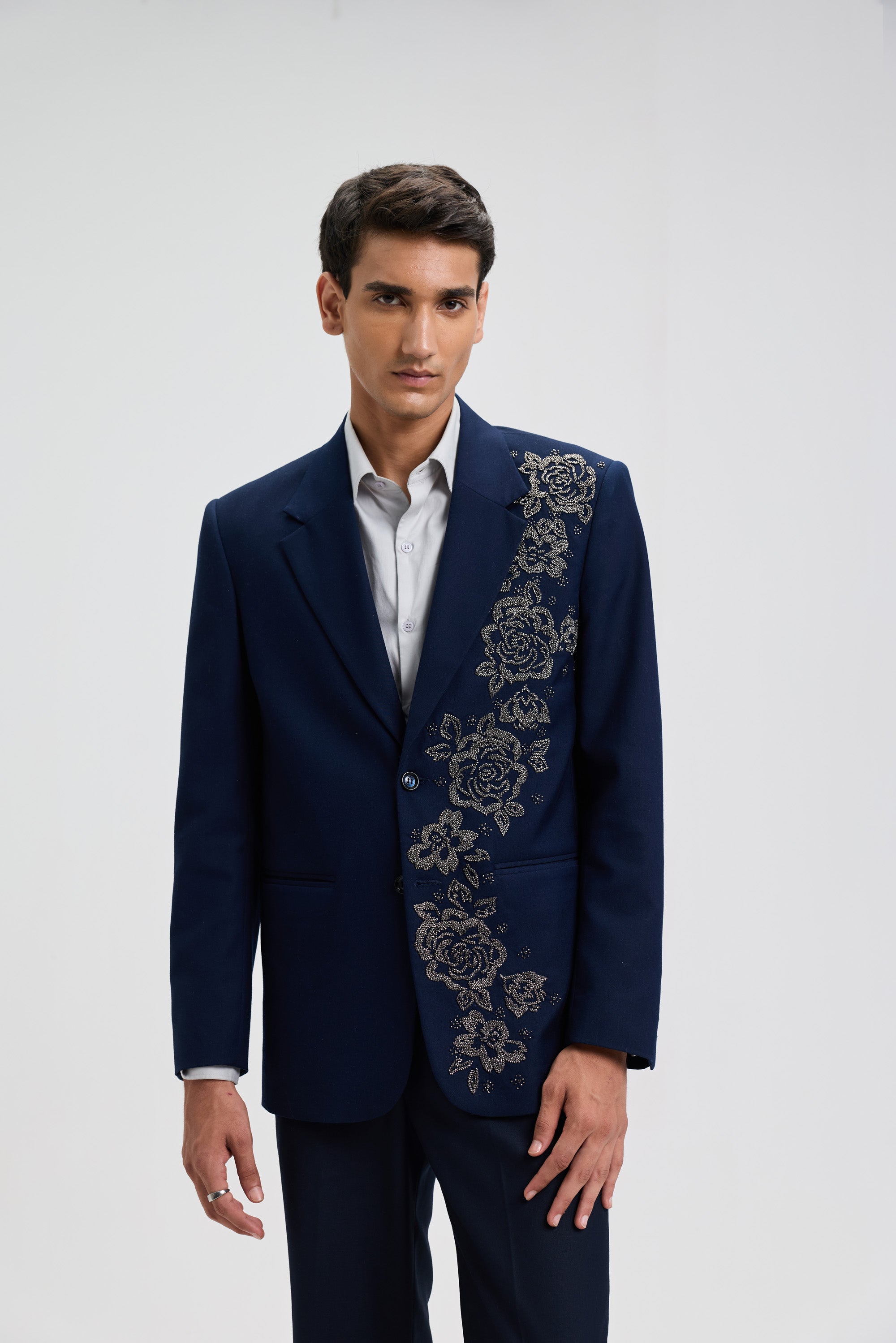 "Nocturne Rose" hand embroidered blazer