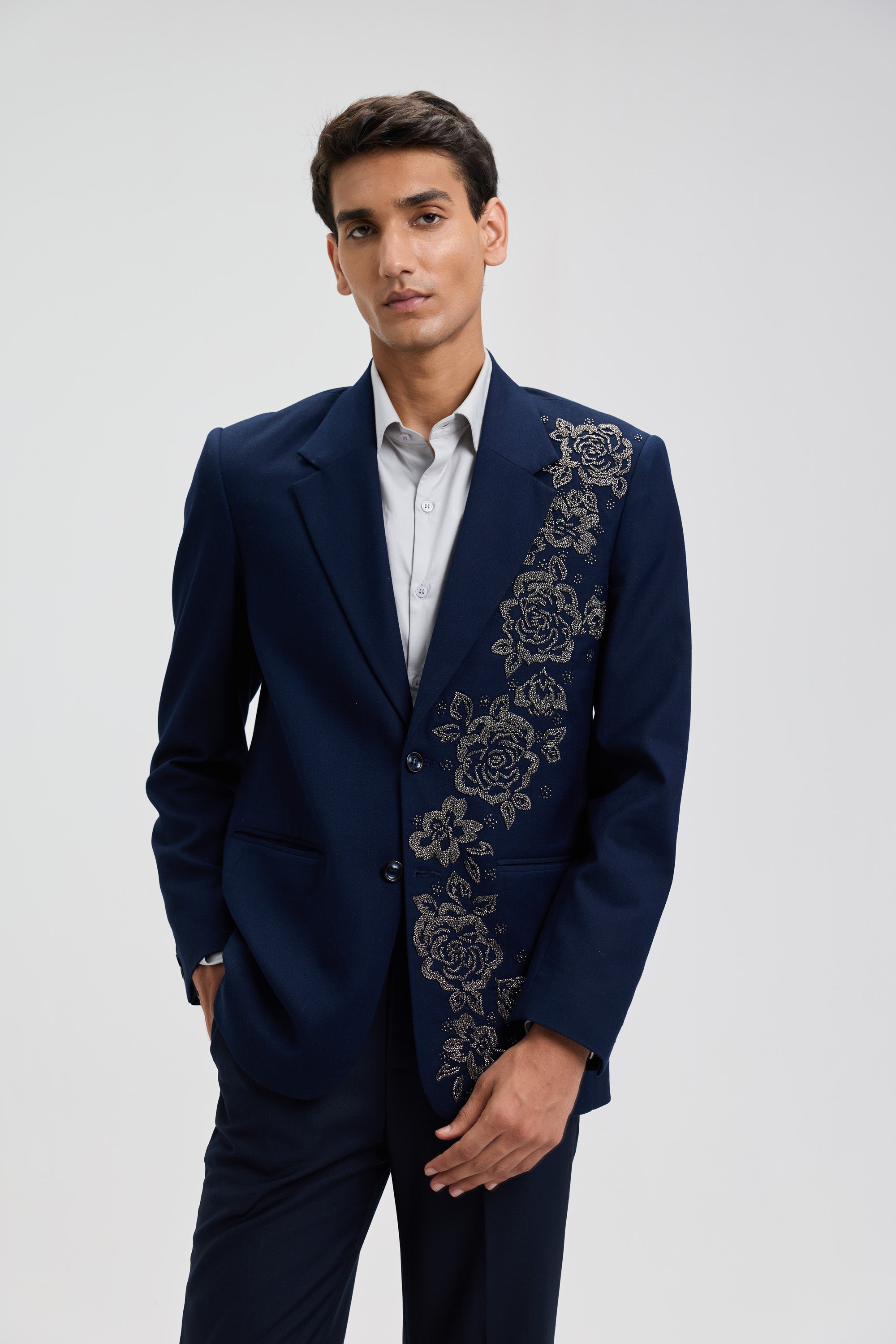 "Nocturne Rose" hand embroidered blazer