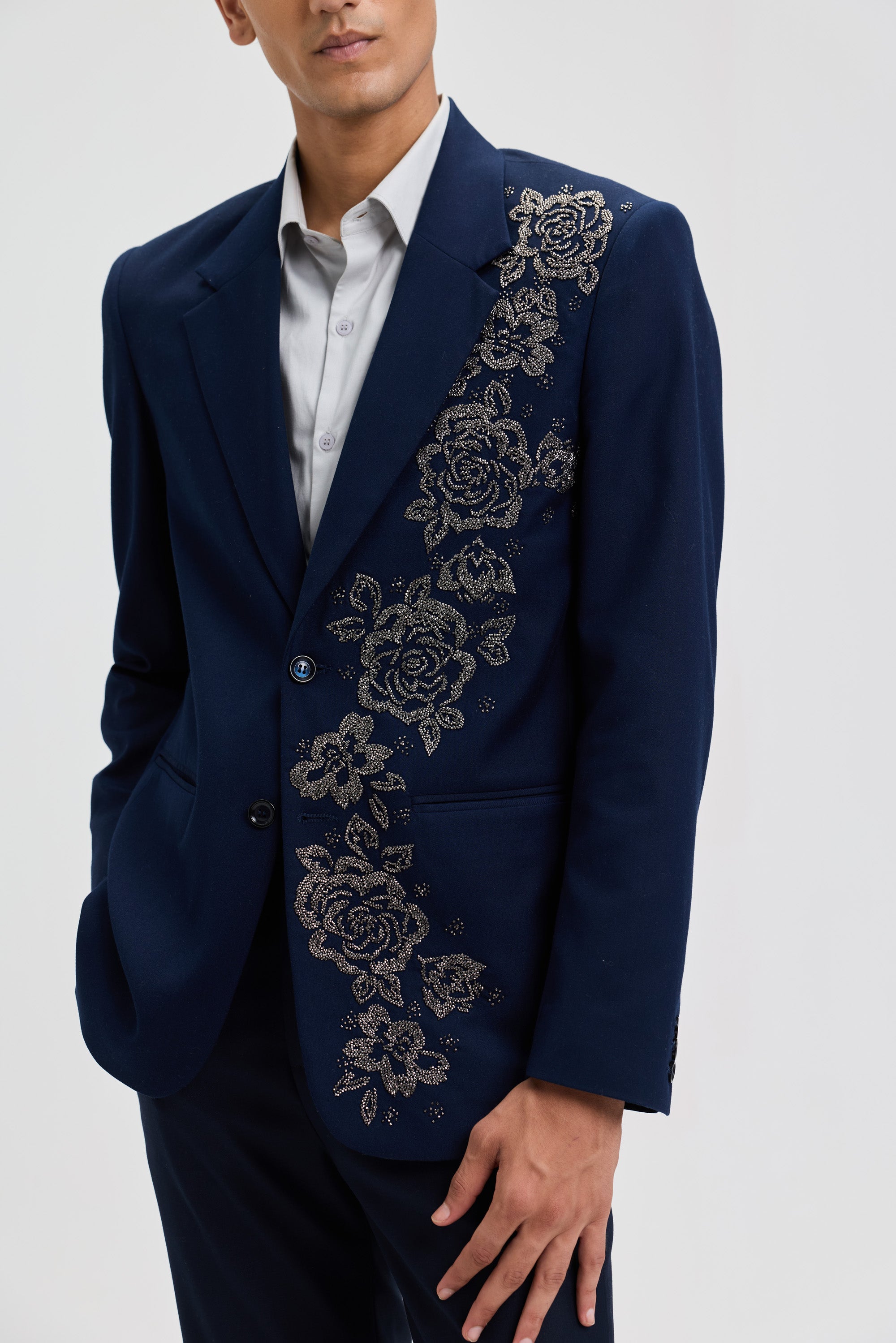 "Nocturne Rose" hand embroidered blazer