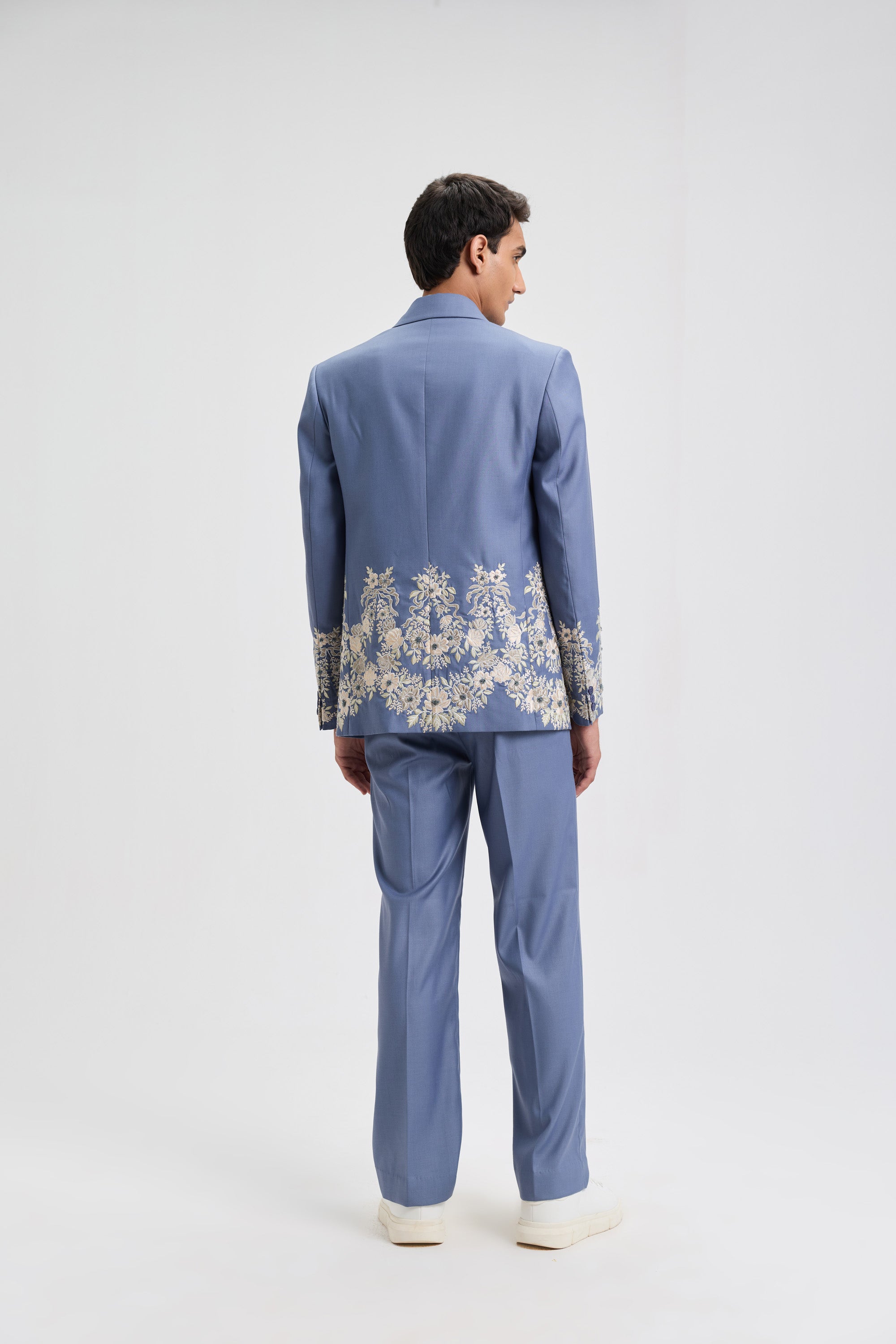 "Azure Bloom" Hand Embroidered Blazer