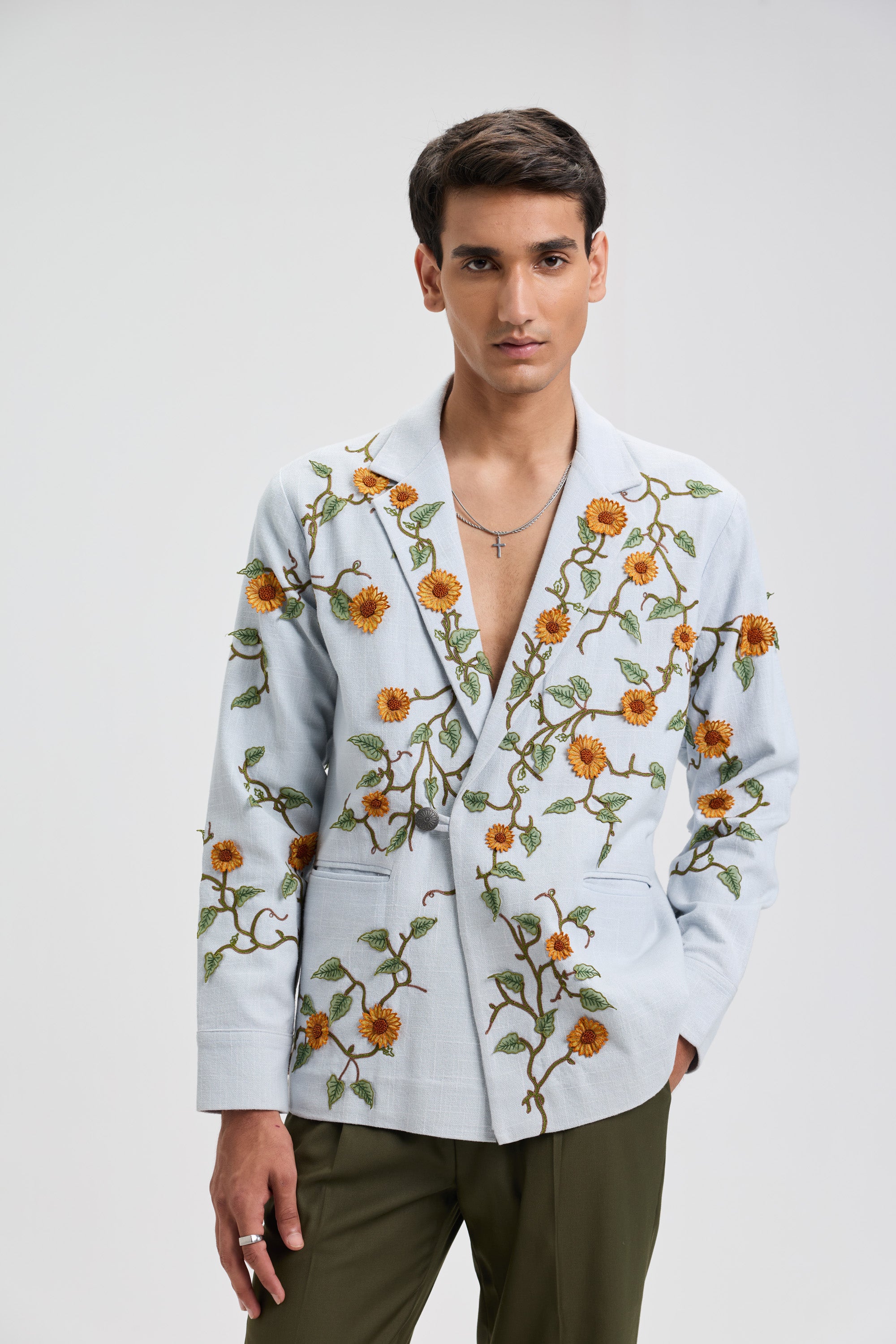"Sunflower" hand appliqué resort blazer