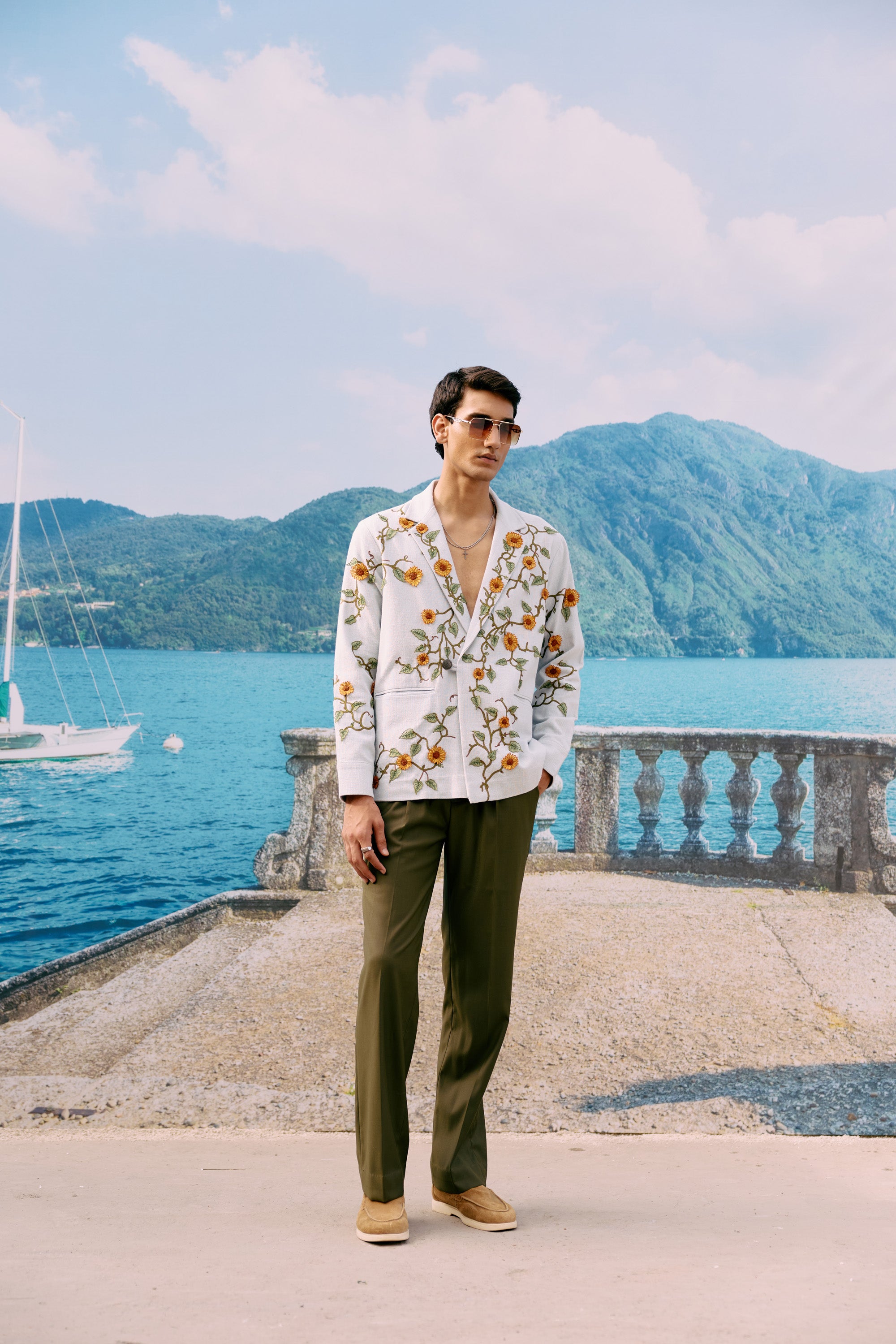 "Sunflower" hand appliqué resort blazer