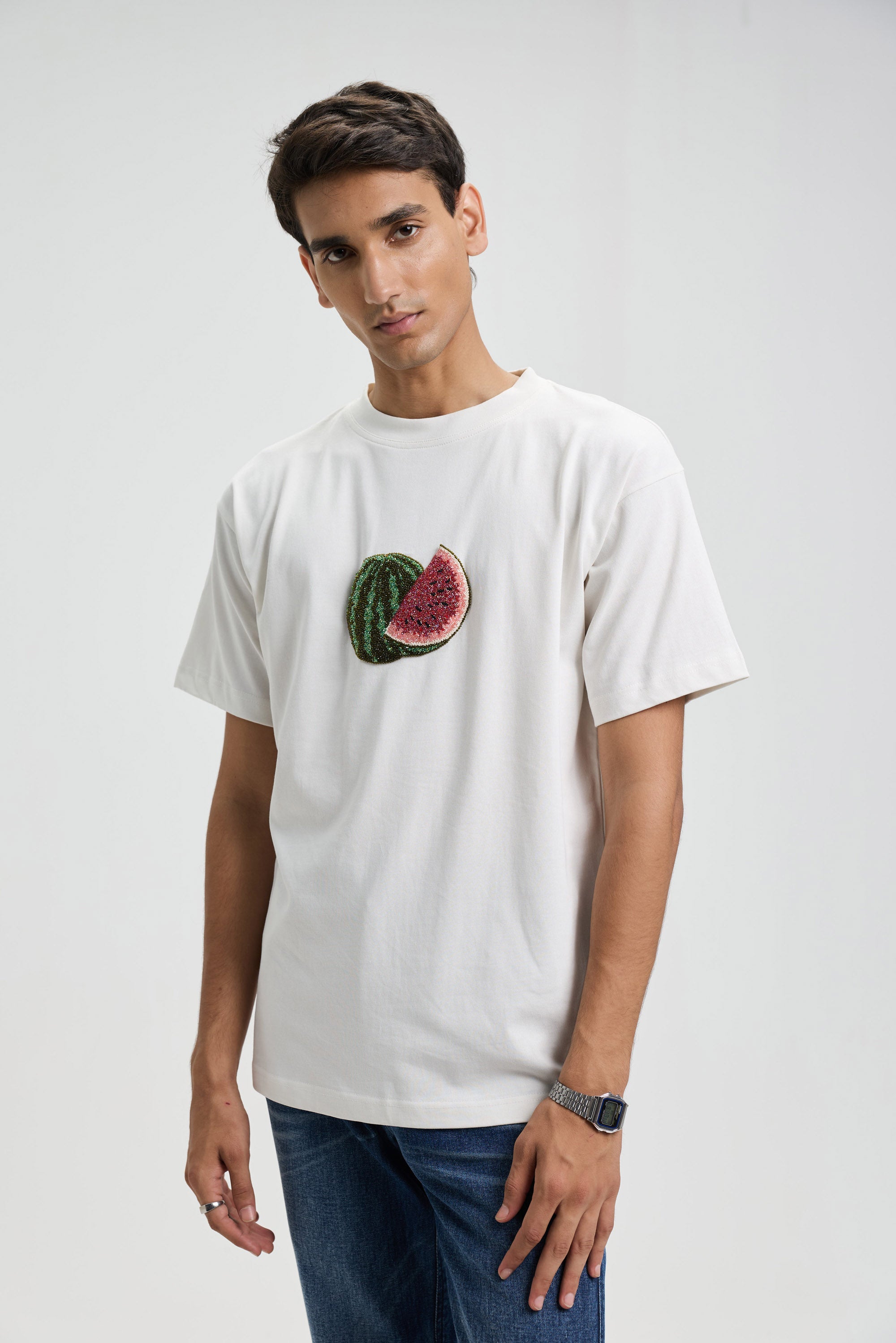 "Le Watermelon" hand embroidered T-Shirt