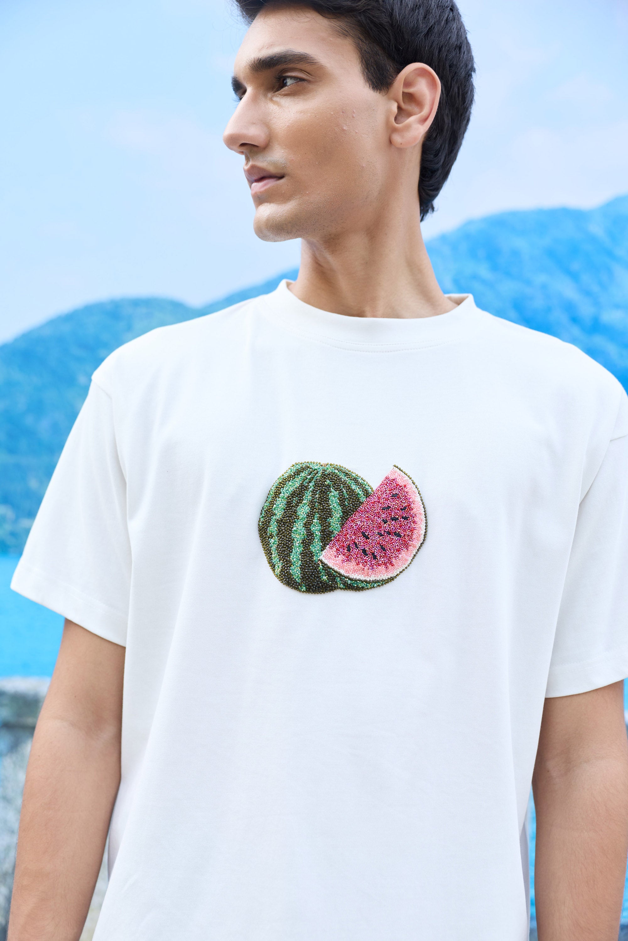 "Le Watermelon" hand embroidered T-Shirt