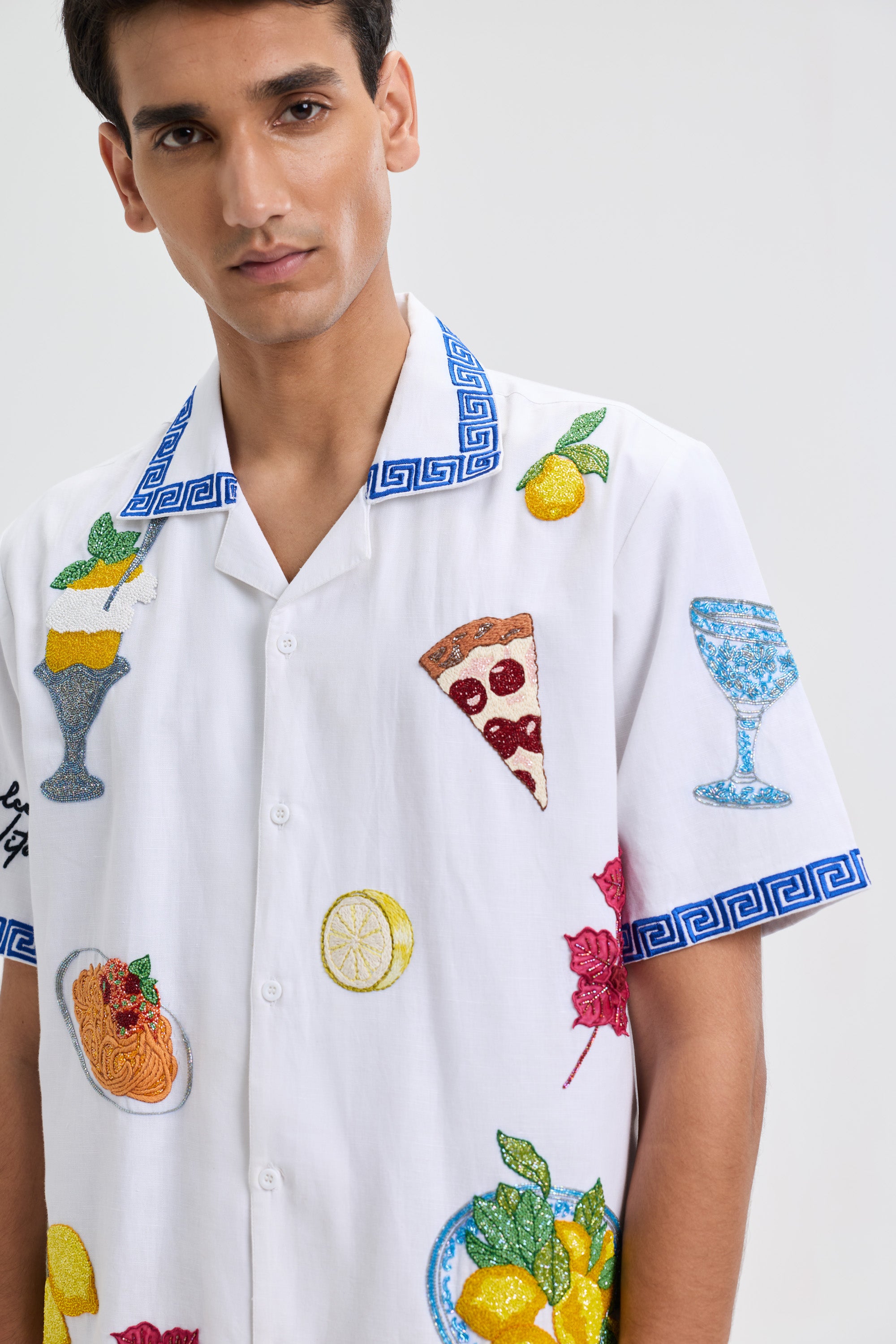 “An Italian Summer” hand embroidered shirt