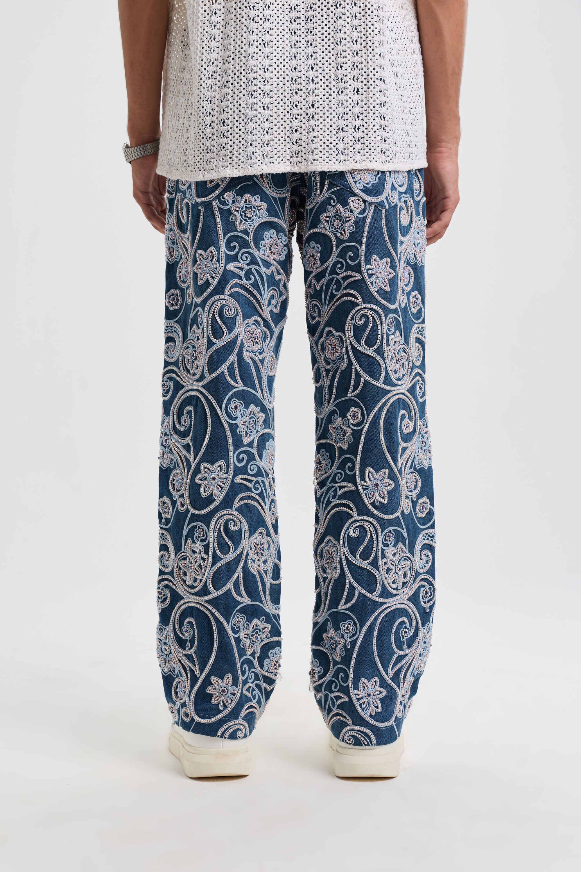 Paisley hand embroidered straight fit jeans
