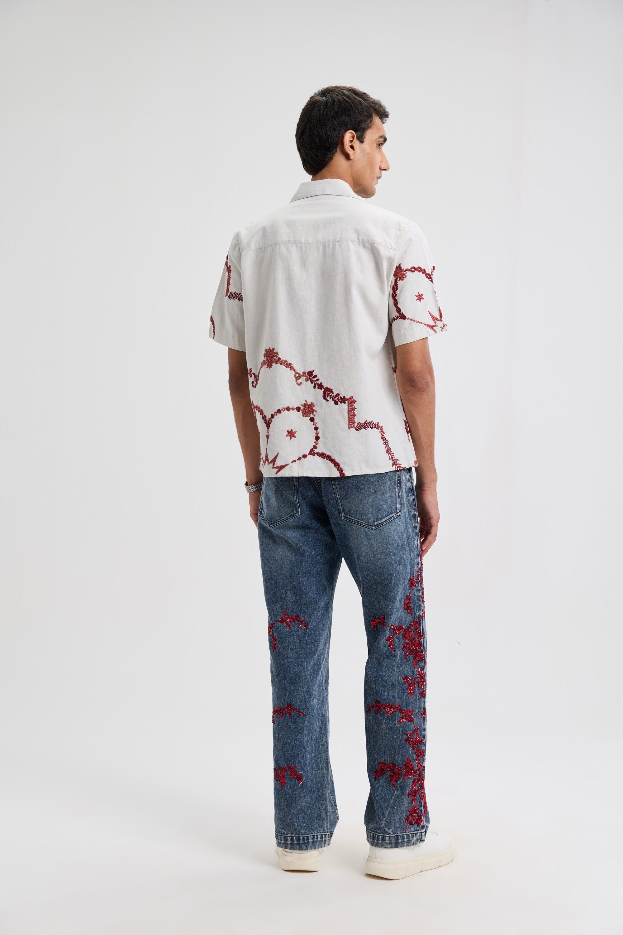 Mediterranean Floral Hand embroidered Denim