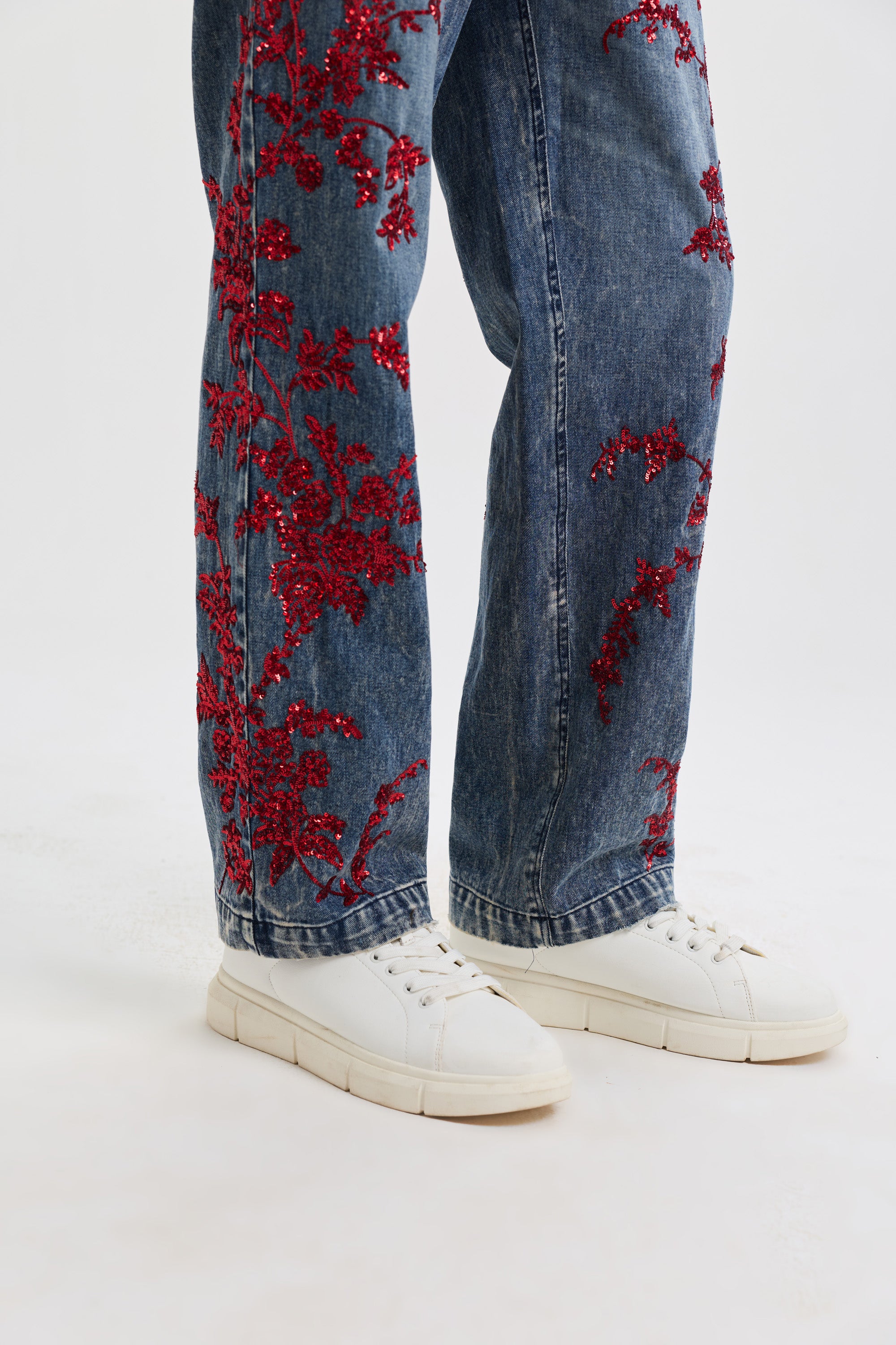Mediterranean Floral Hand embroidered Denim