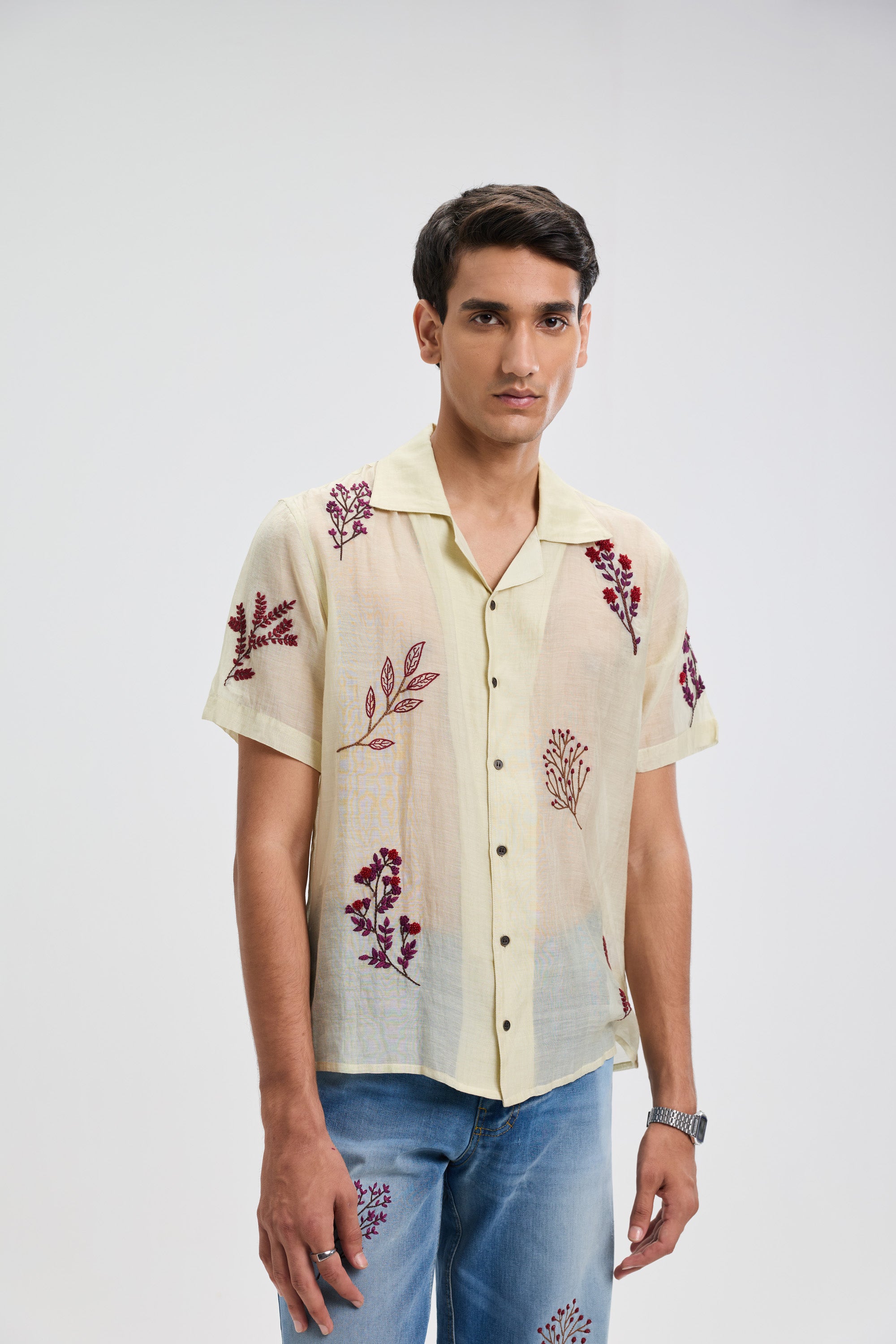 Hand embroidered floral shirt