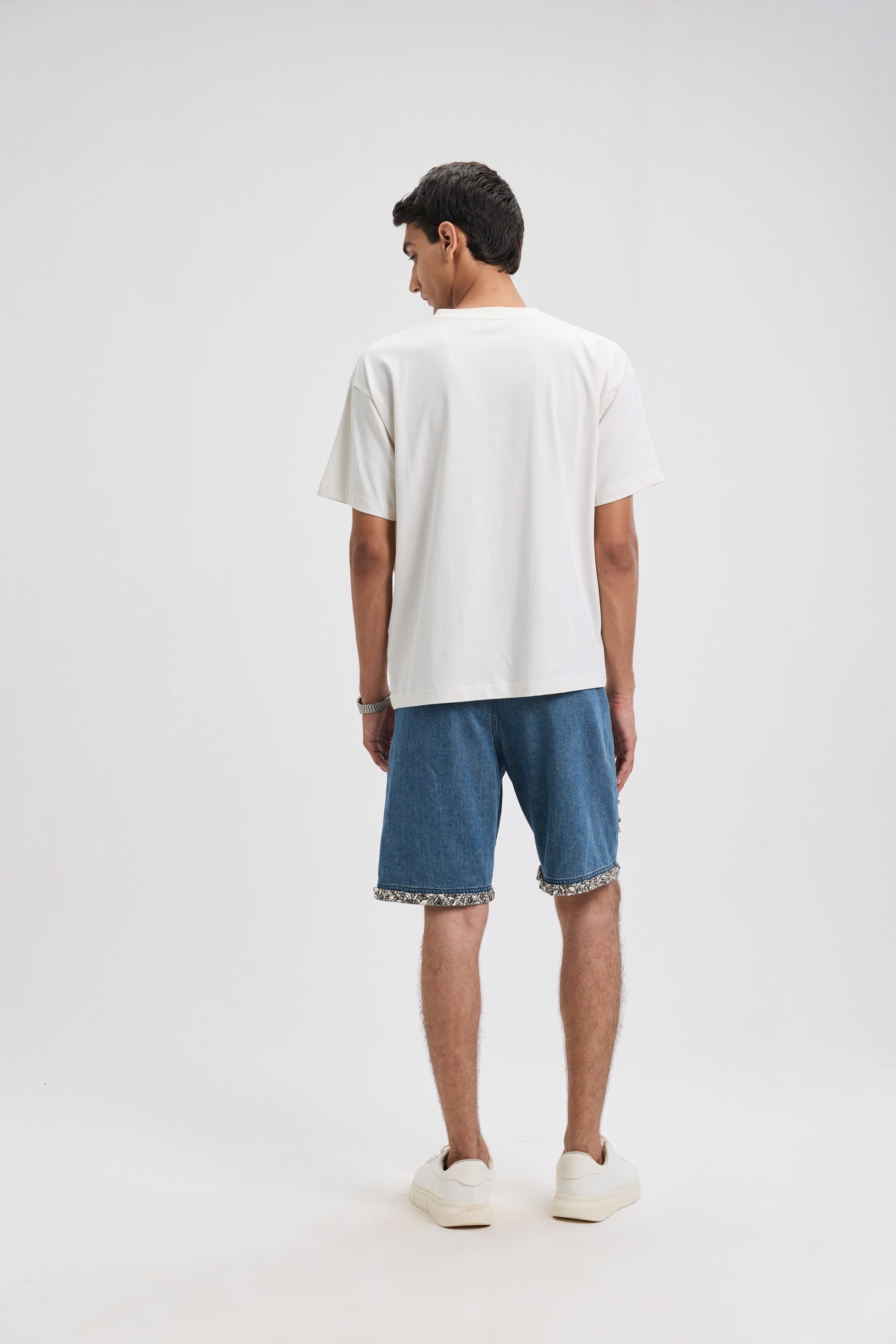 Celebration embroidered denim shorts