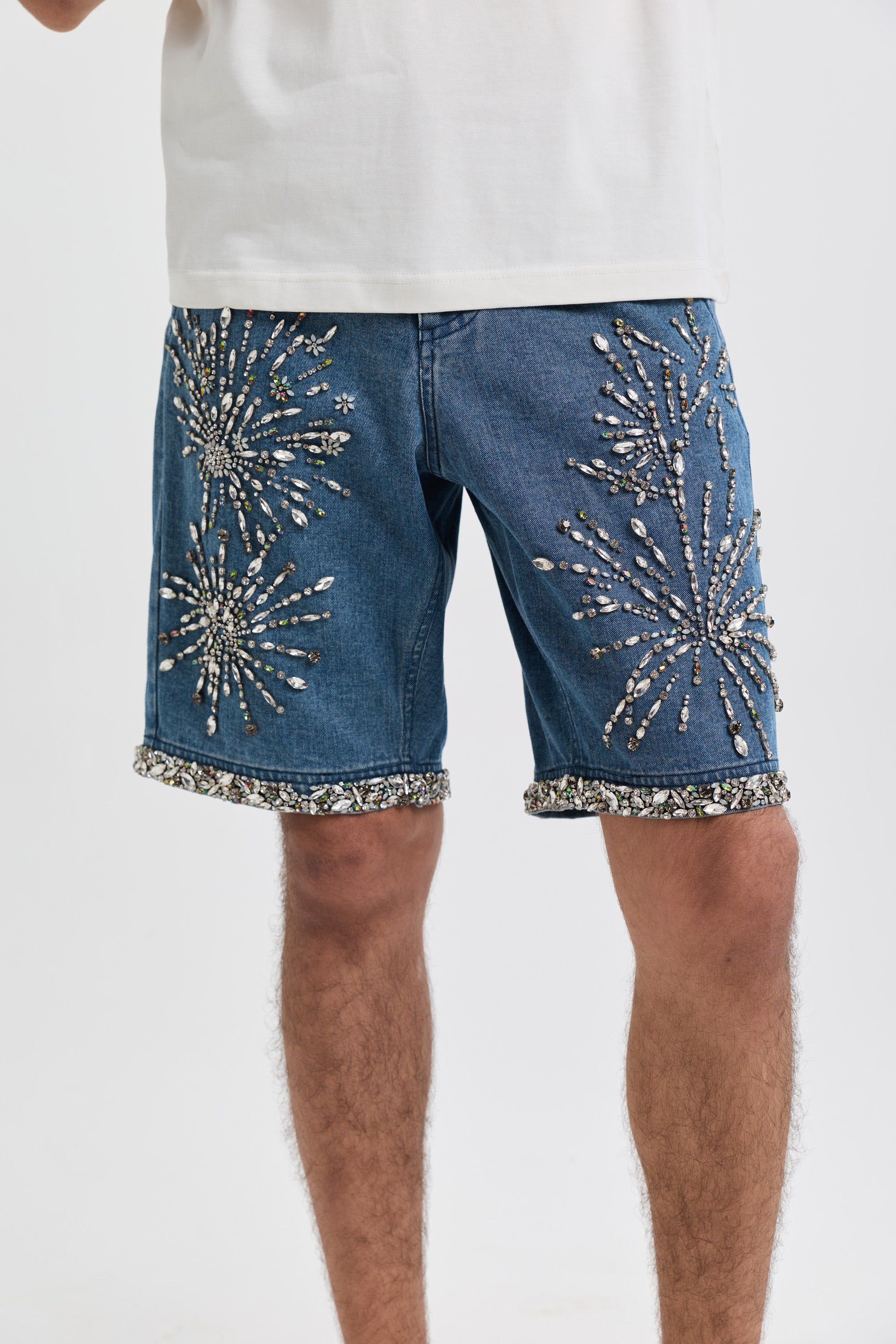 Celebration embroidered denim shorts