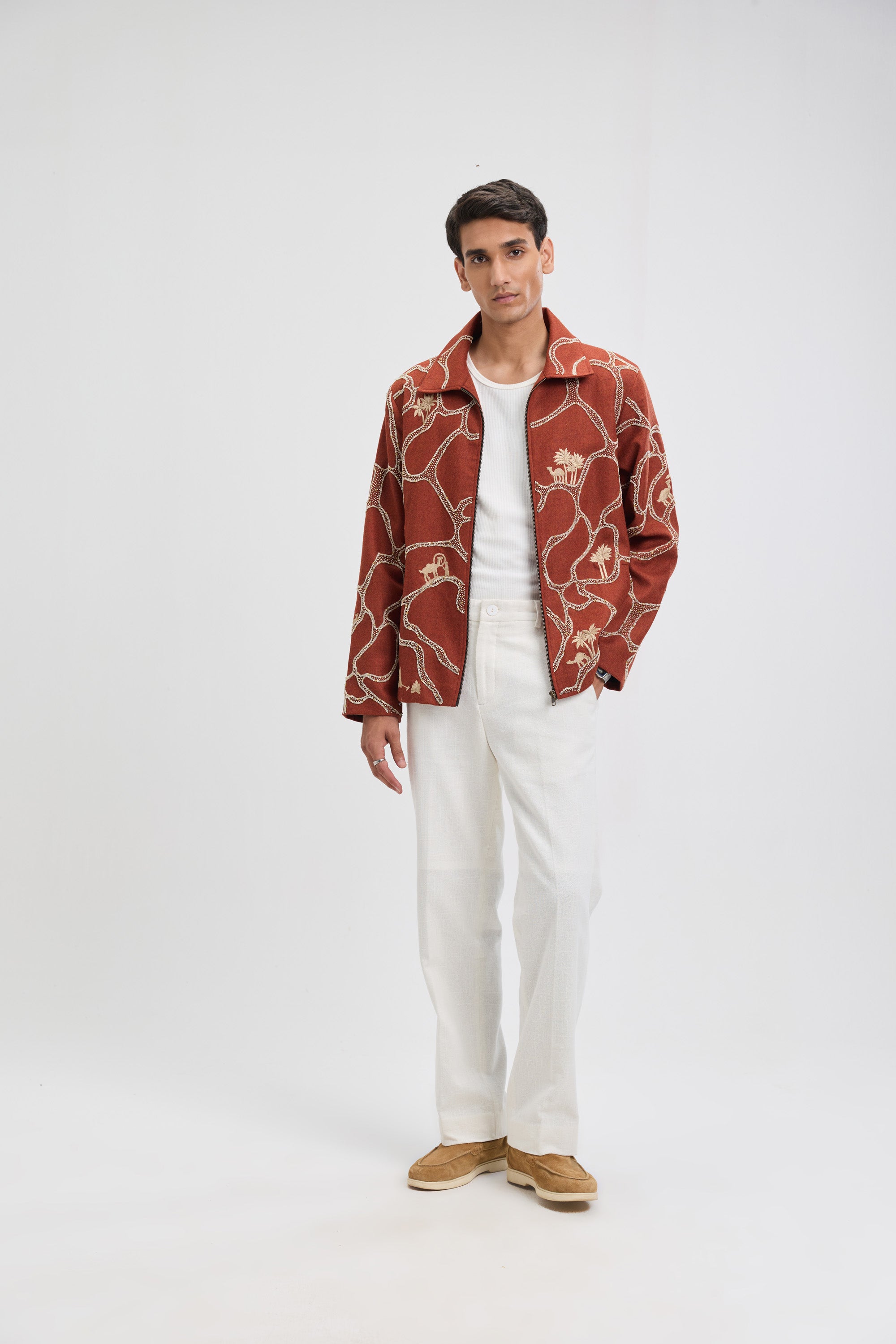 "Oasis Wanderer” hand embroidered wool Jacket