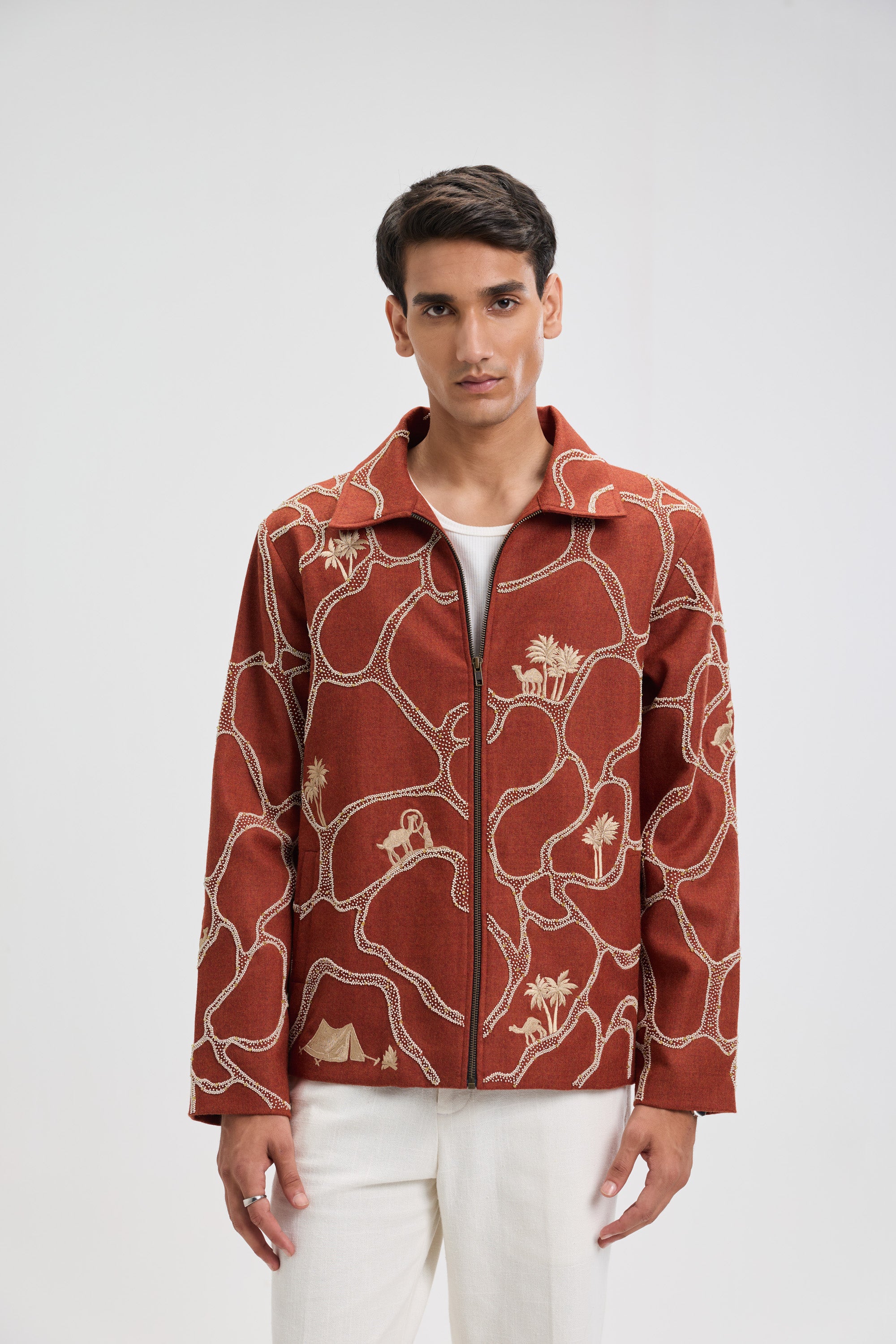 "Oasis Wanderer” hand embroidered wool Jacket