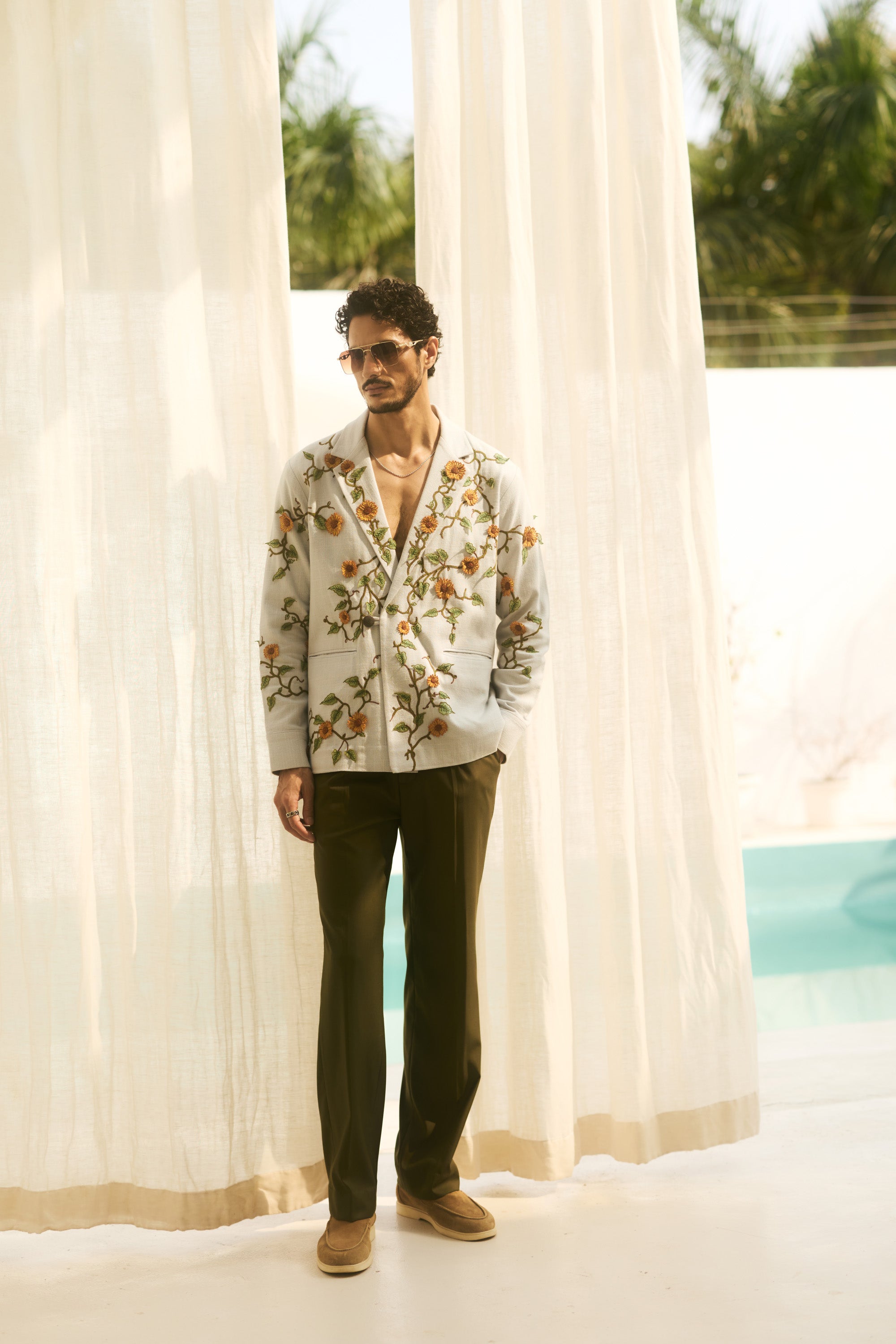 "Sunflower" hand appliqué resort blazer