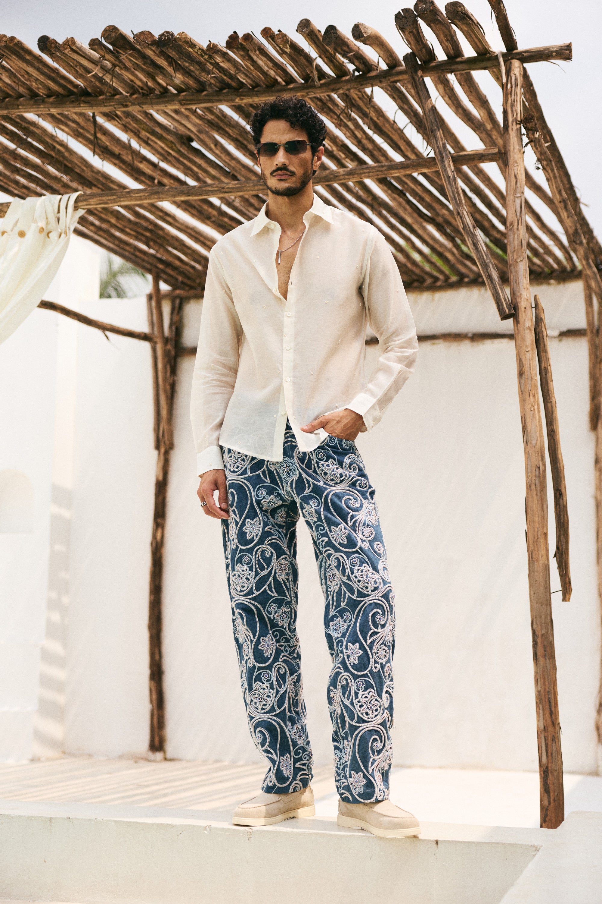 Paisley hand embroidered straight fit jeans