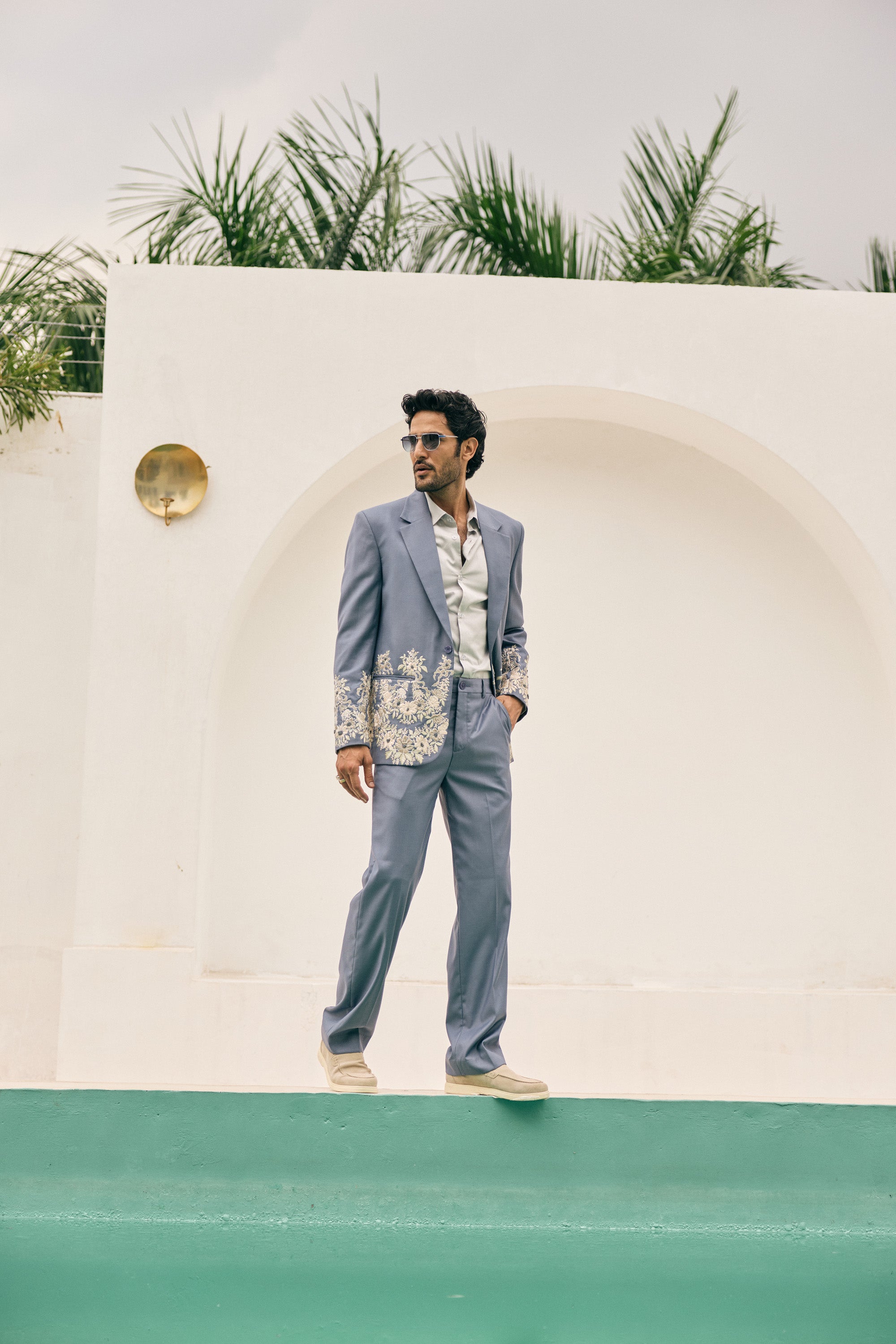 "Azure Bloom" Hand Embroidered Blazer