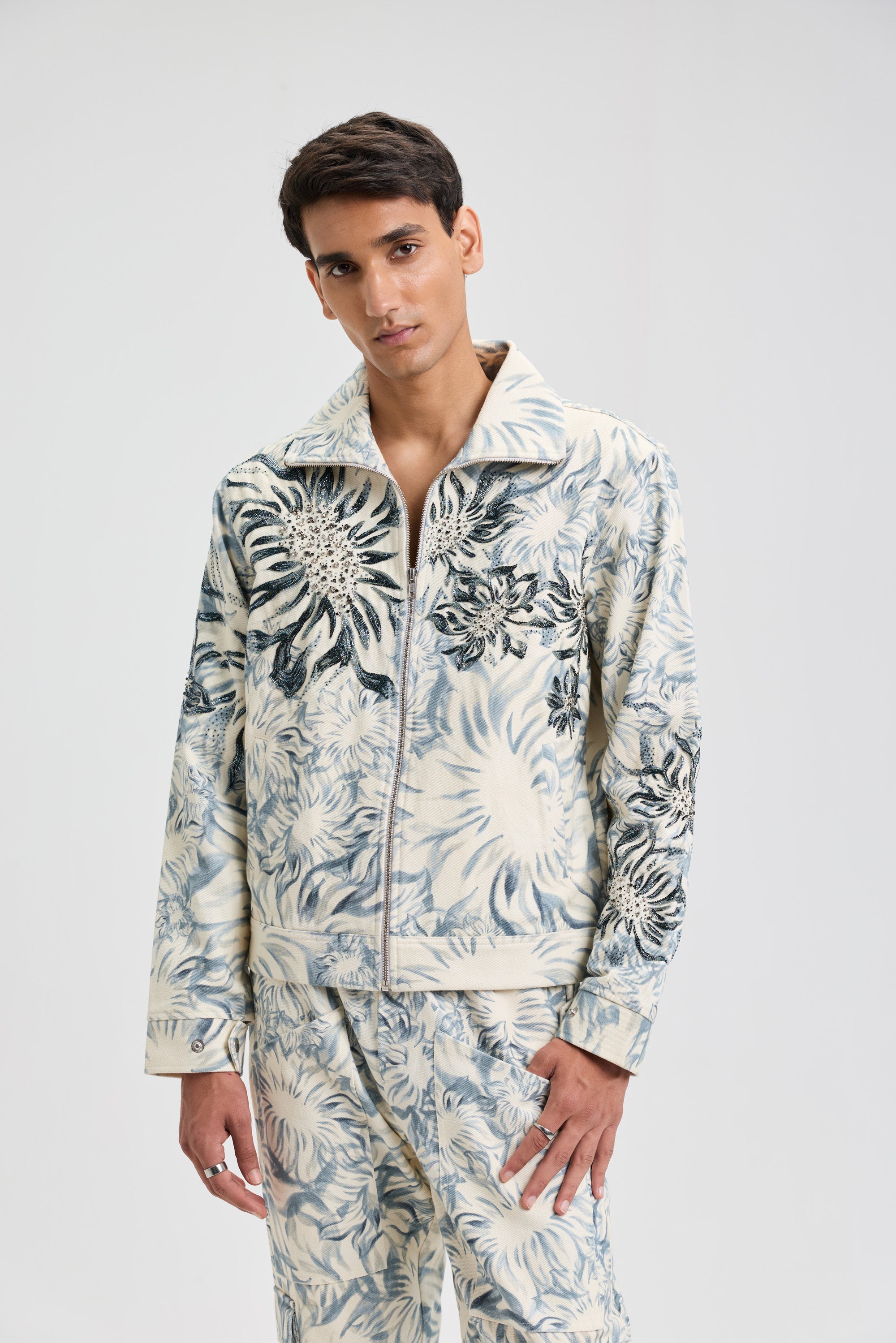 Giverny hand embroidered zip up jacket