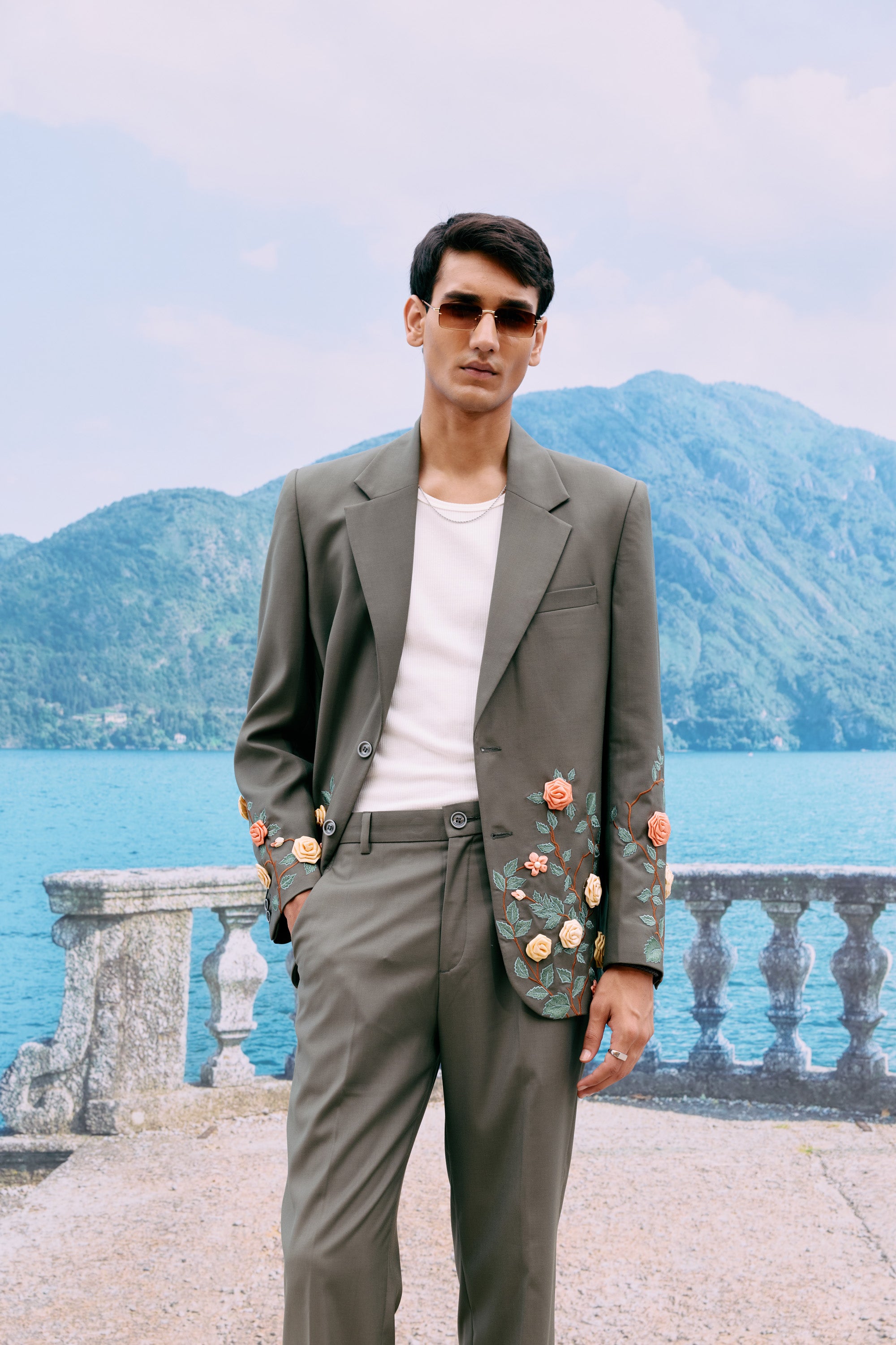 Summer floral hand embroidered Blazer