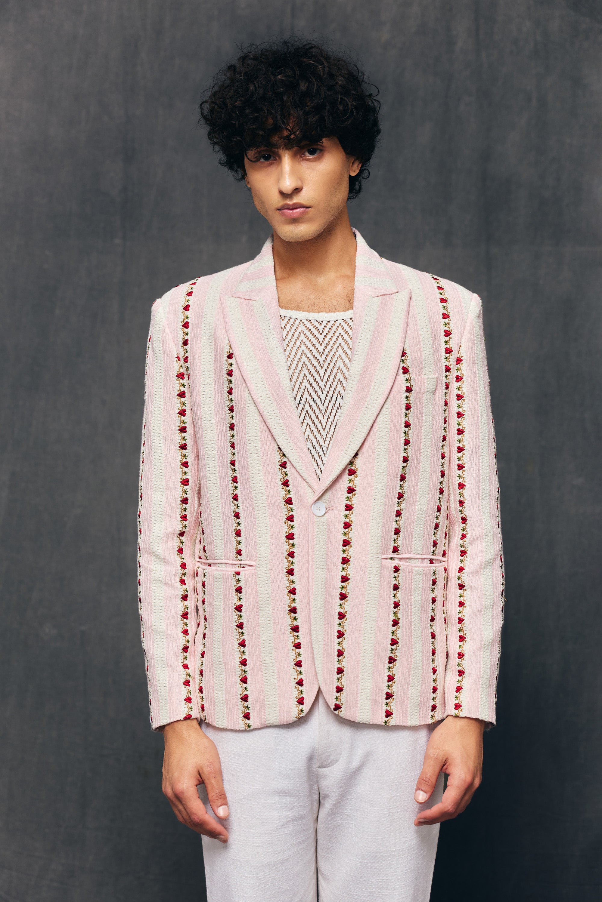 "Love stripes" embroidered blazer