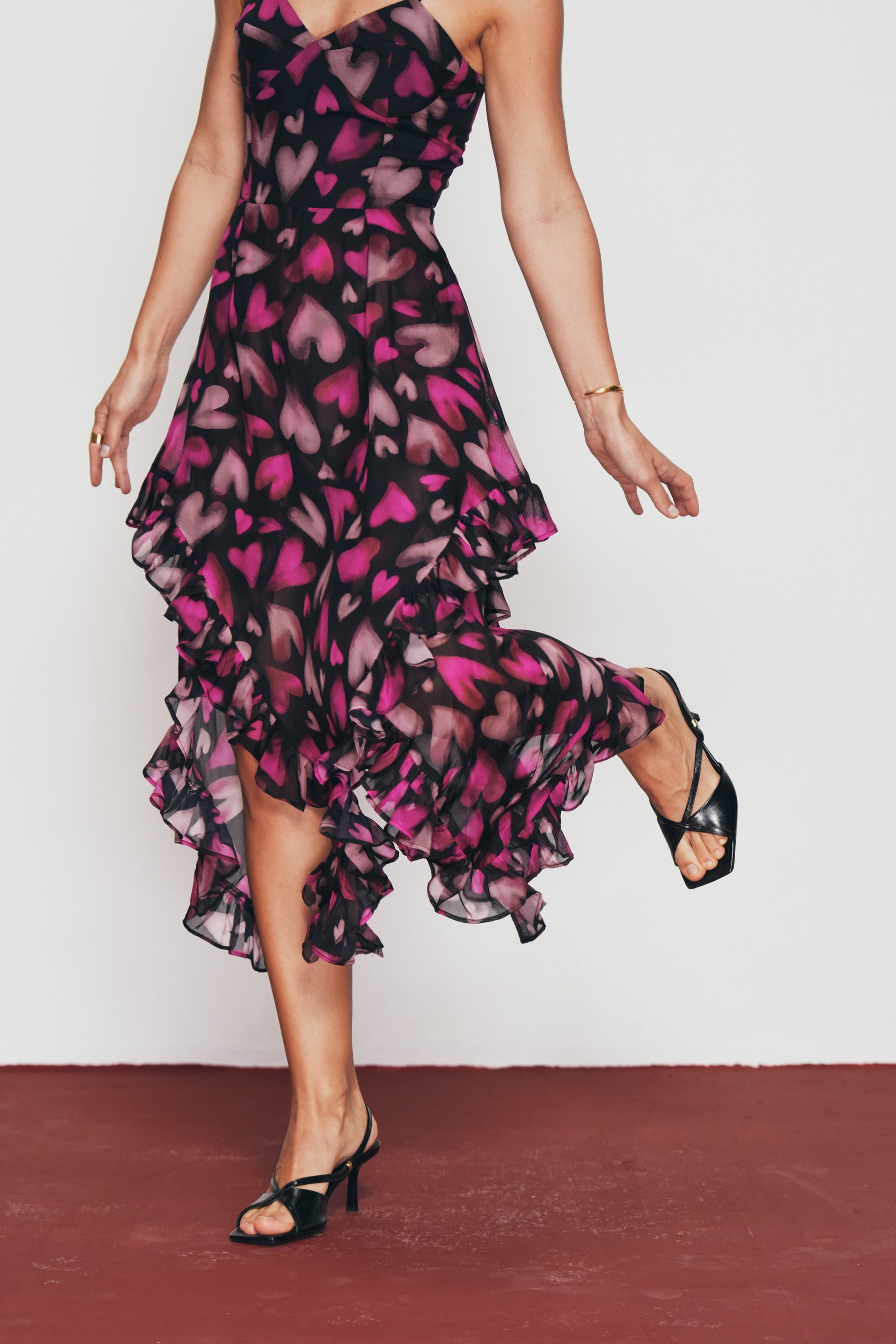 Midnight Hearts Ruffle Dress