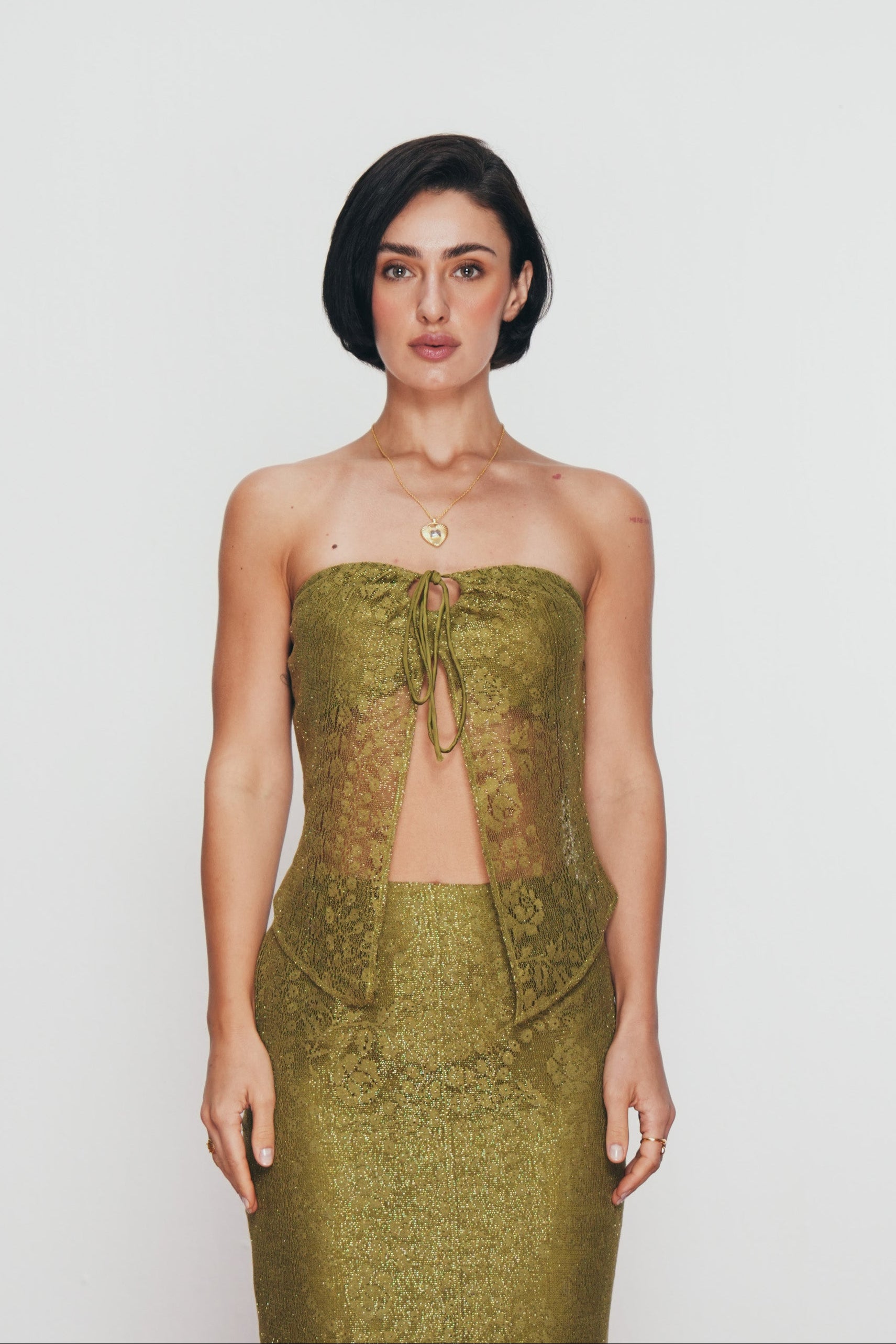 Olive Strapless Lace Top