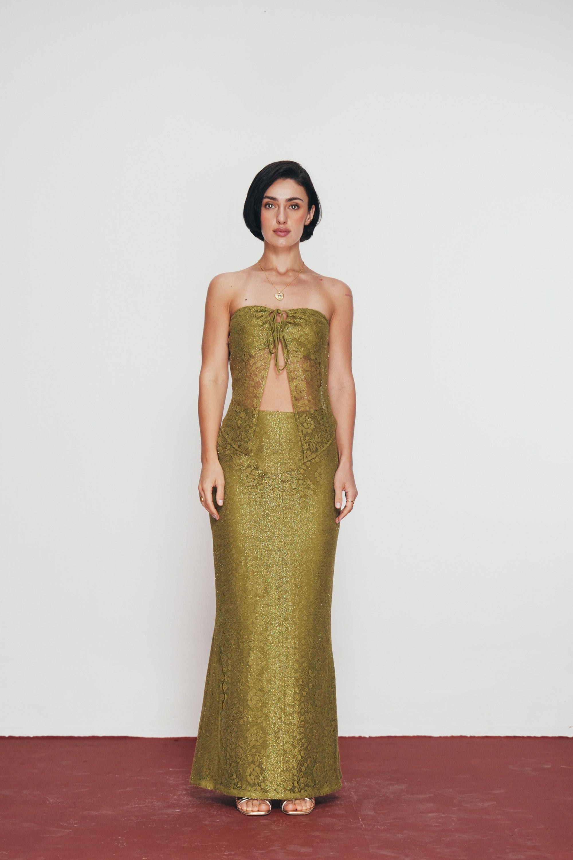 Olive Lace Maxi Skirt