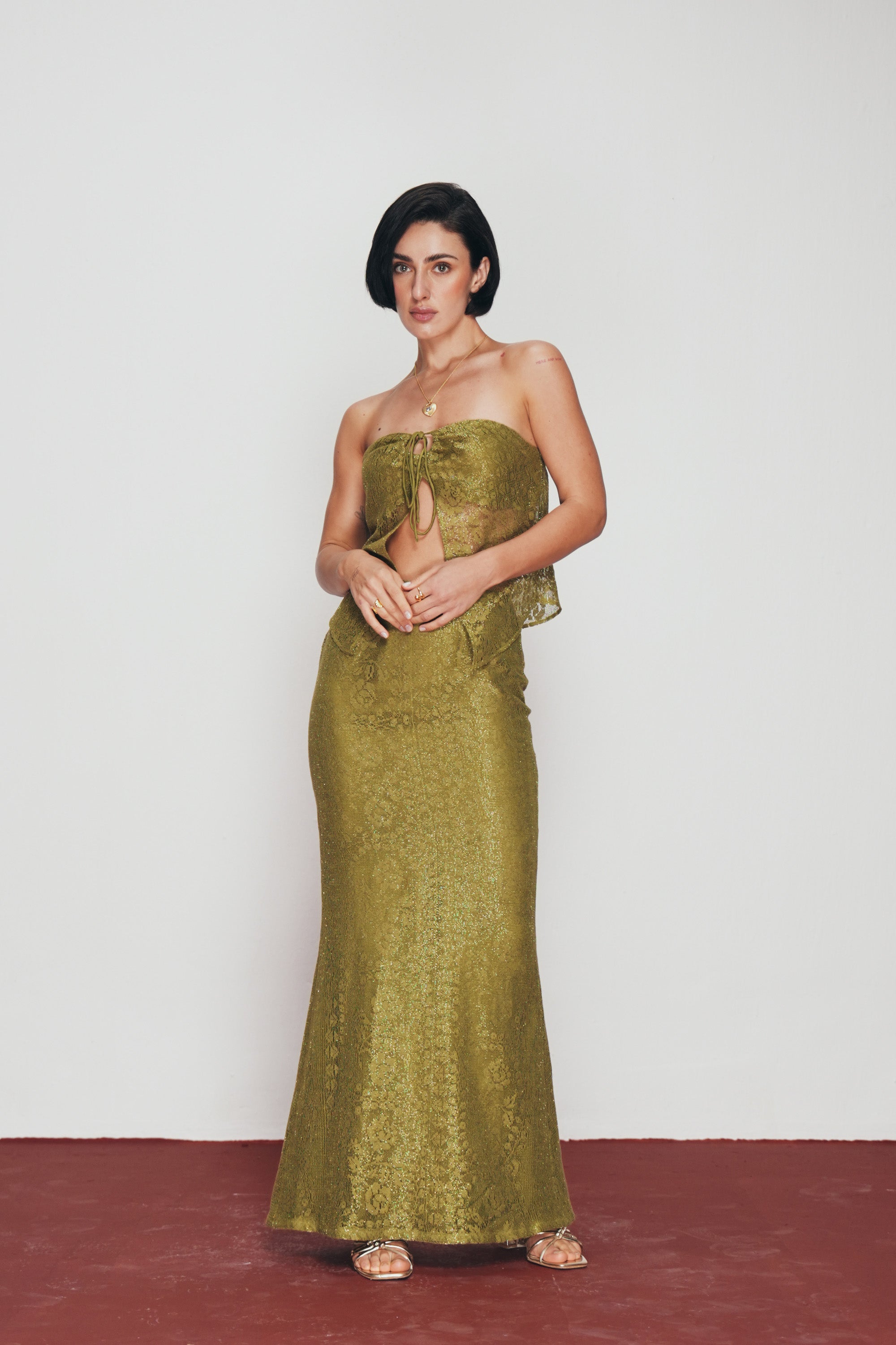 Olive Lace Maxi Skirt