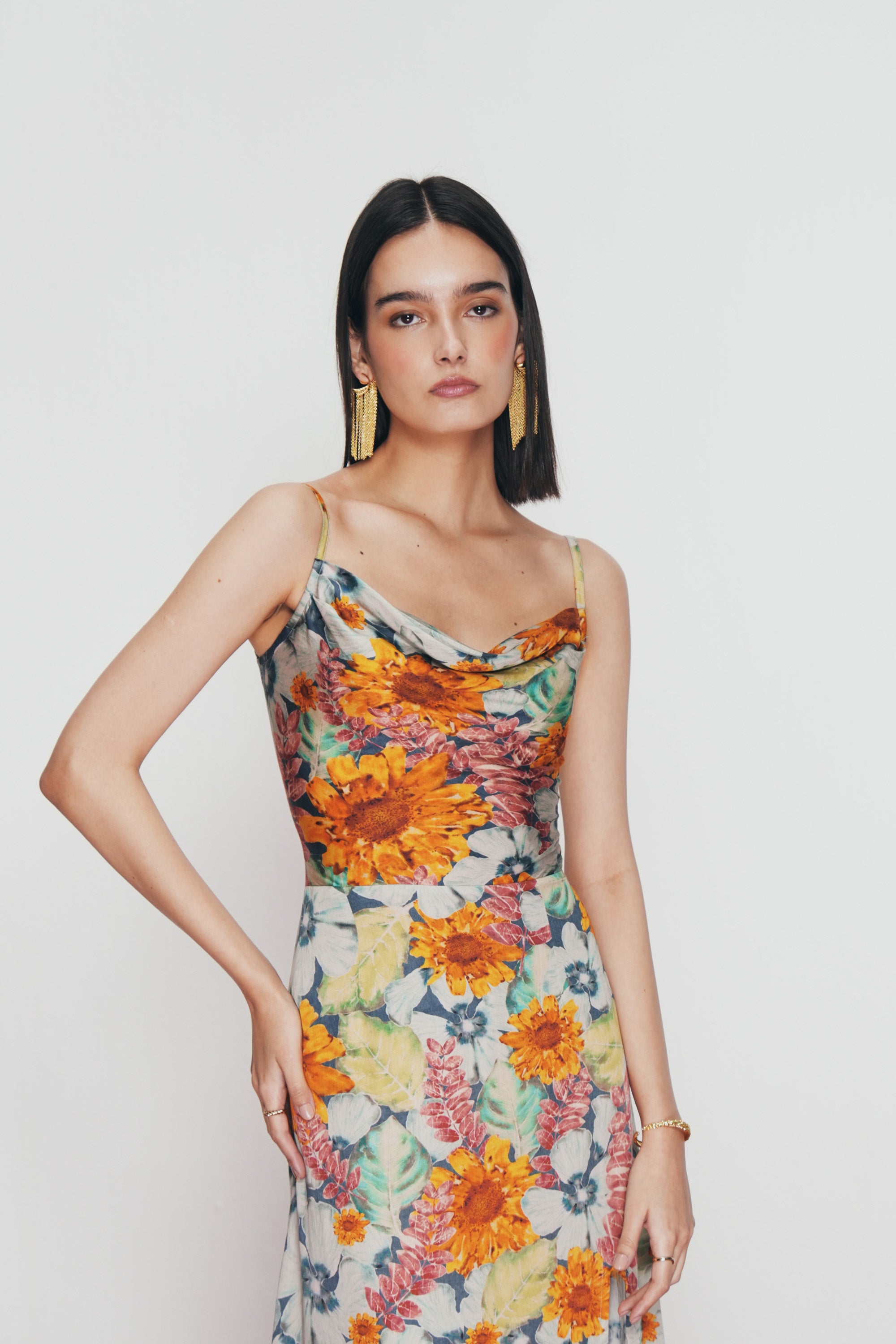"Summer florals" Pleated Cowl Aline Dress