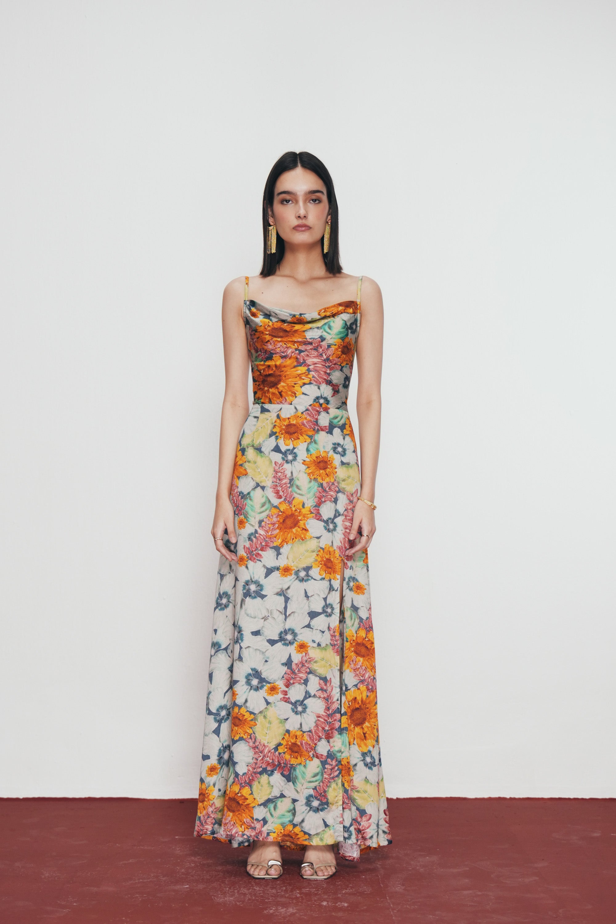 "Summer florals" Pleated Cowl Aline Dress