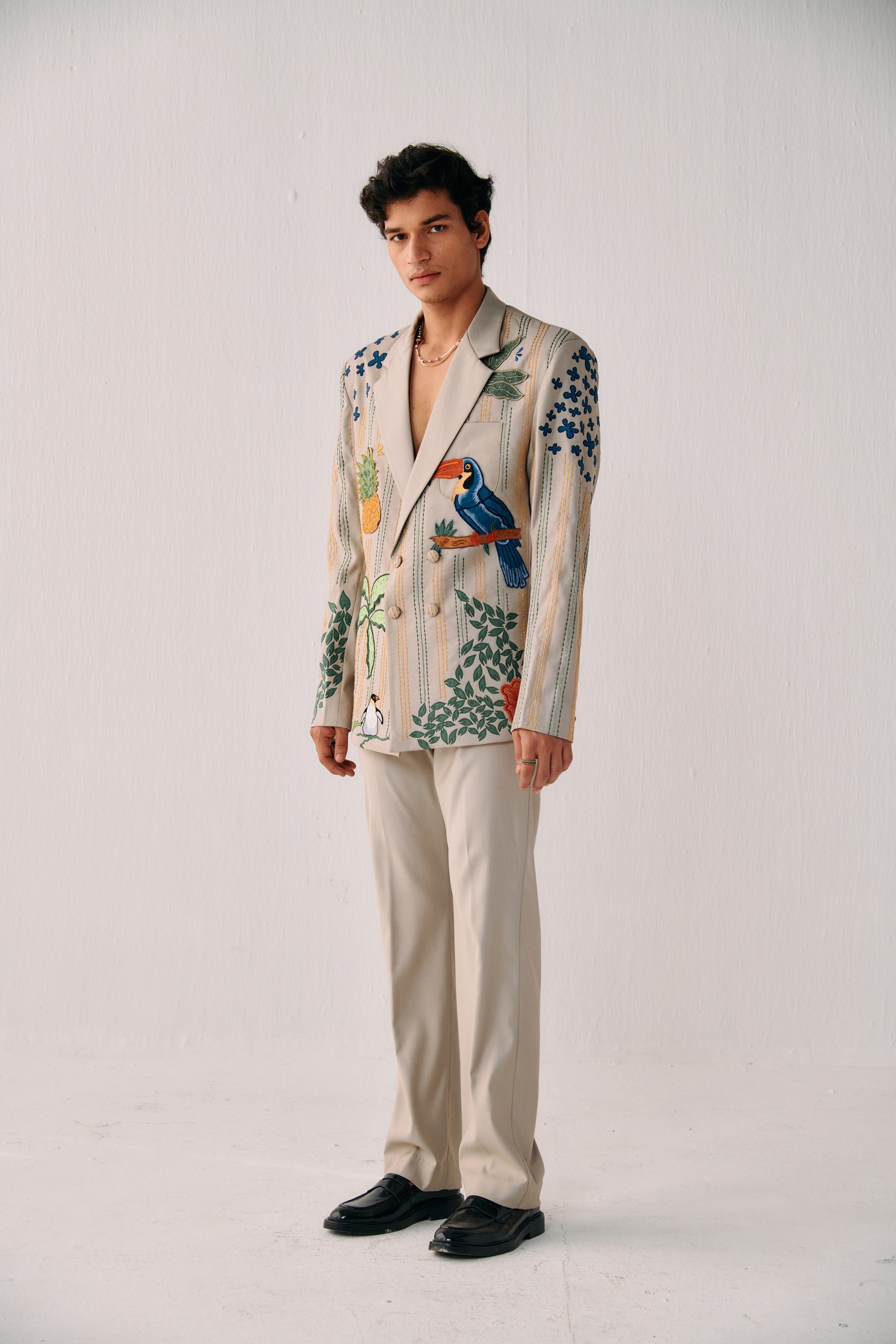 Tropical hand embroidered blazer