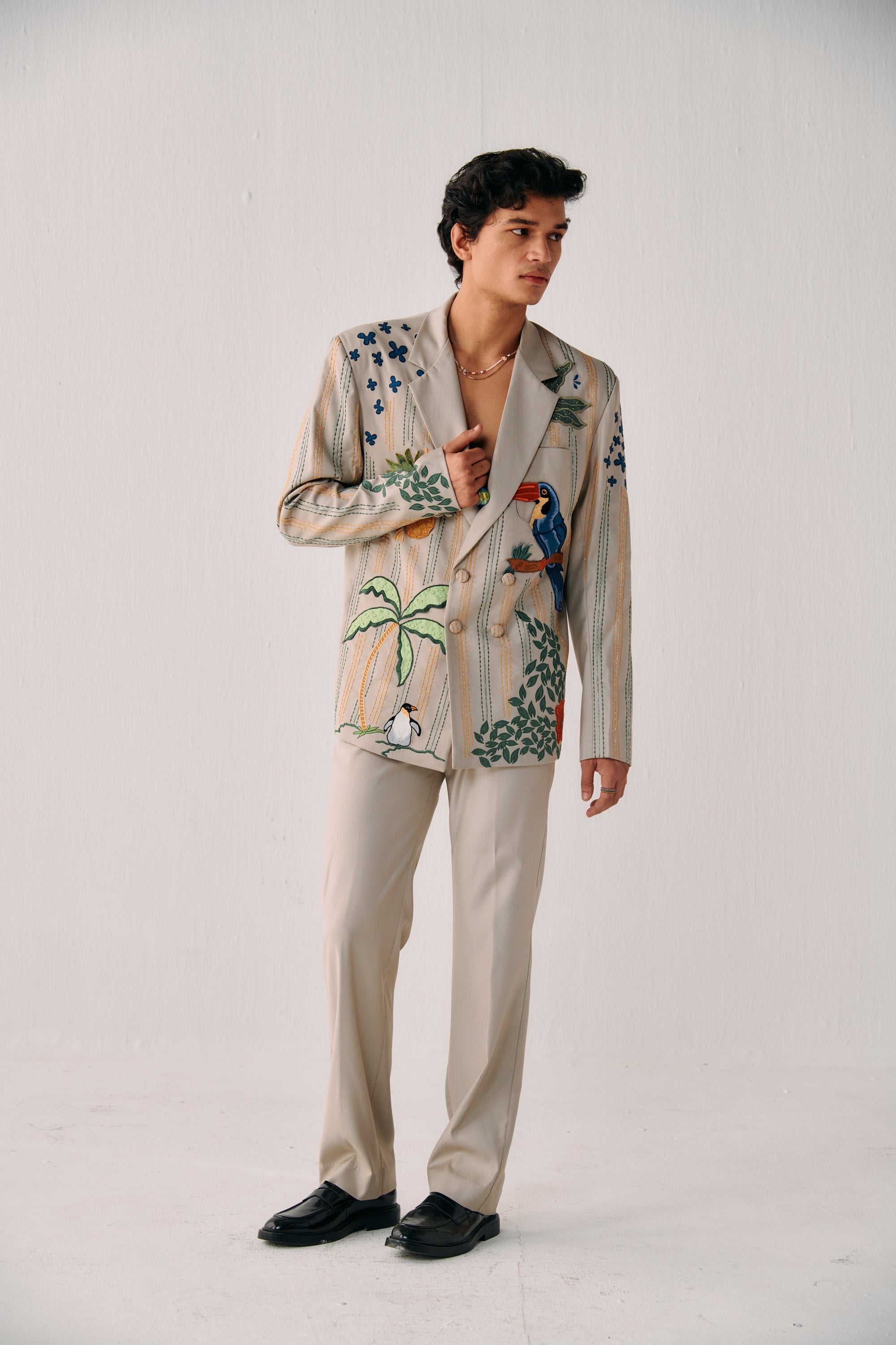 Tropical hand embroidered blazer