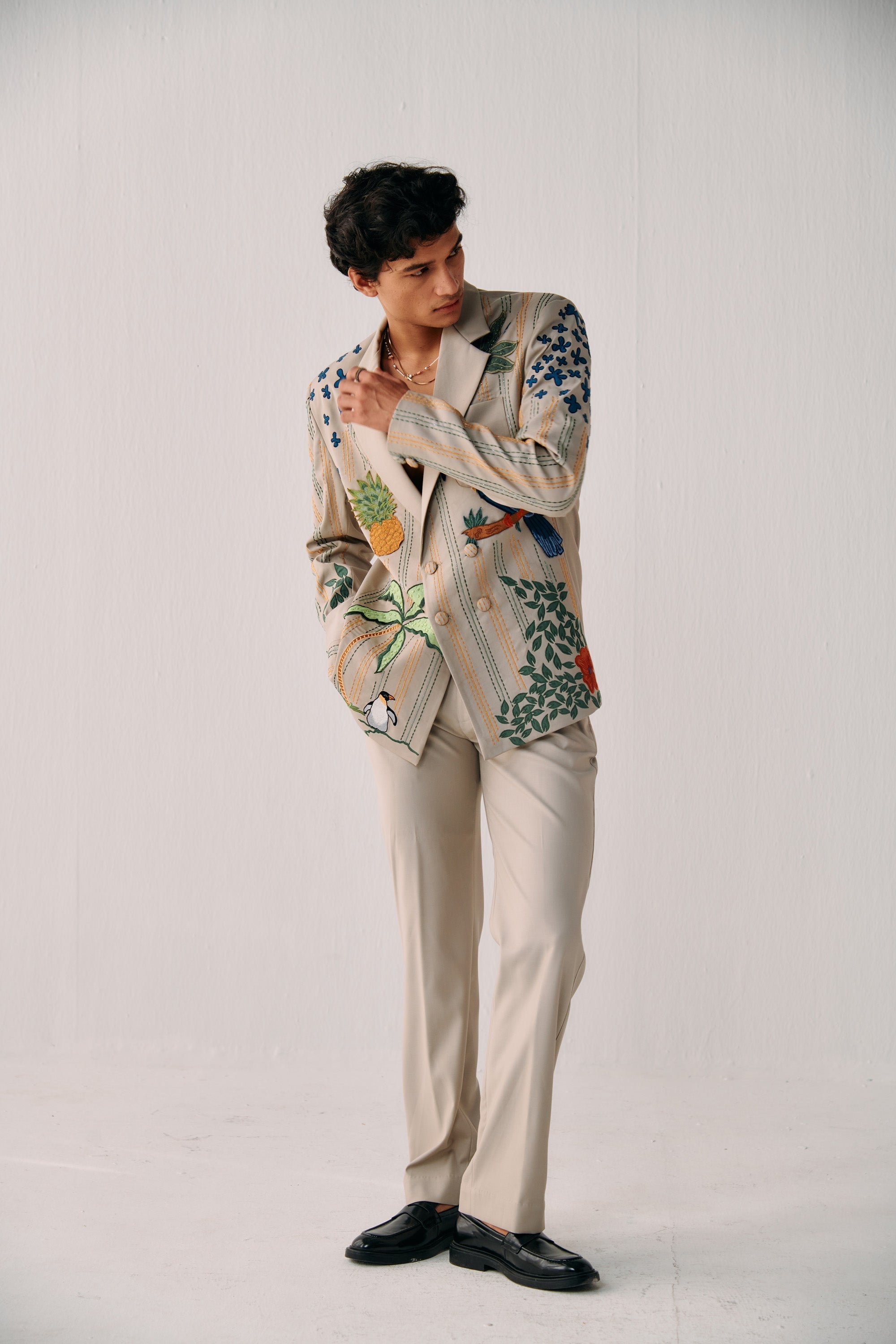 Tropical Hand Embroidered Causal Wedding Blazer