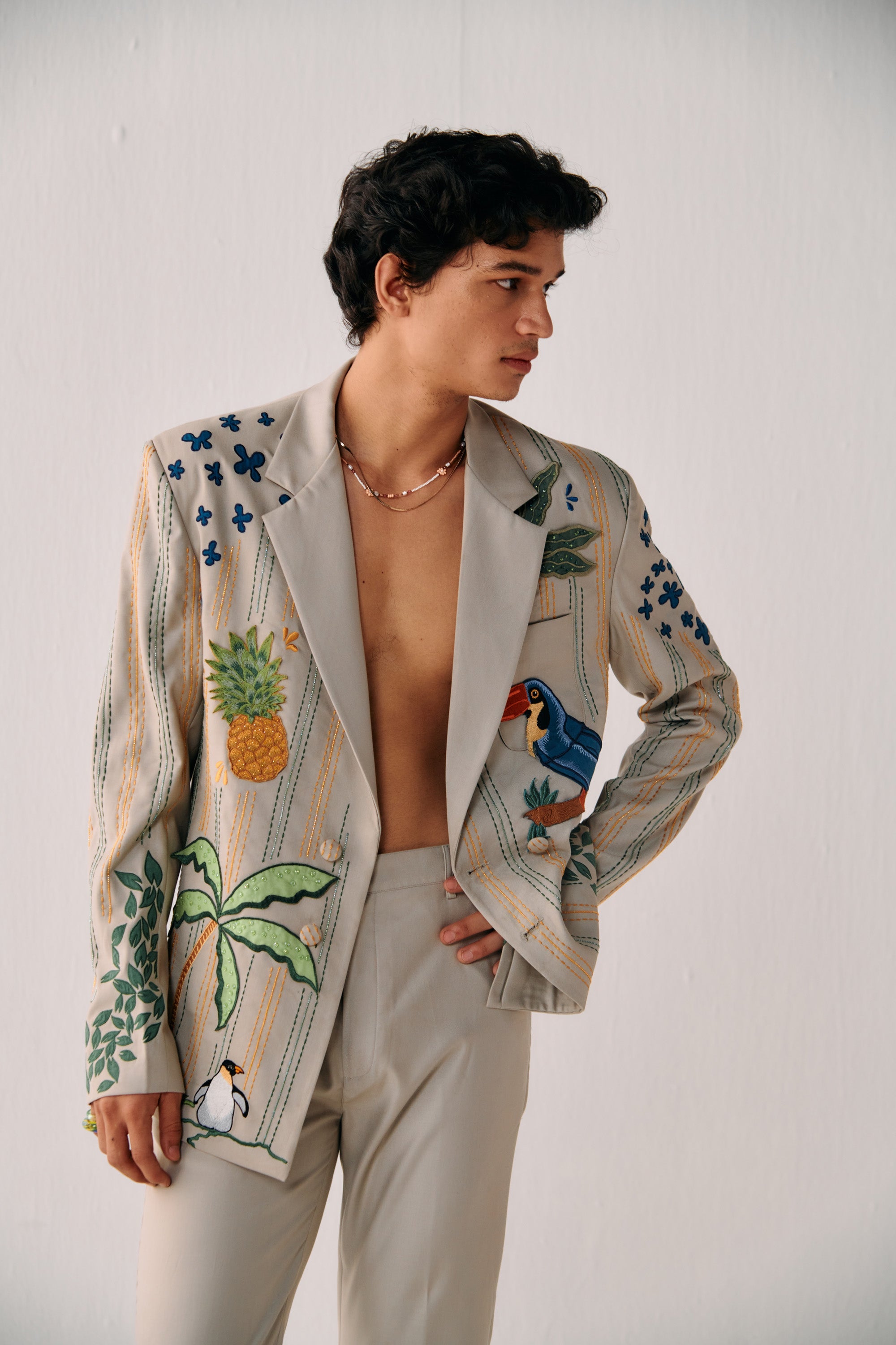 Tropical hand embroidered blazer