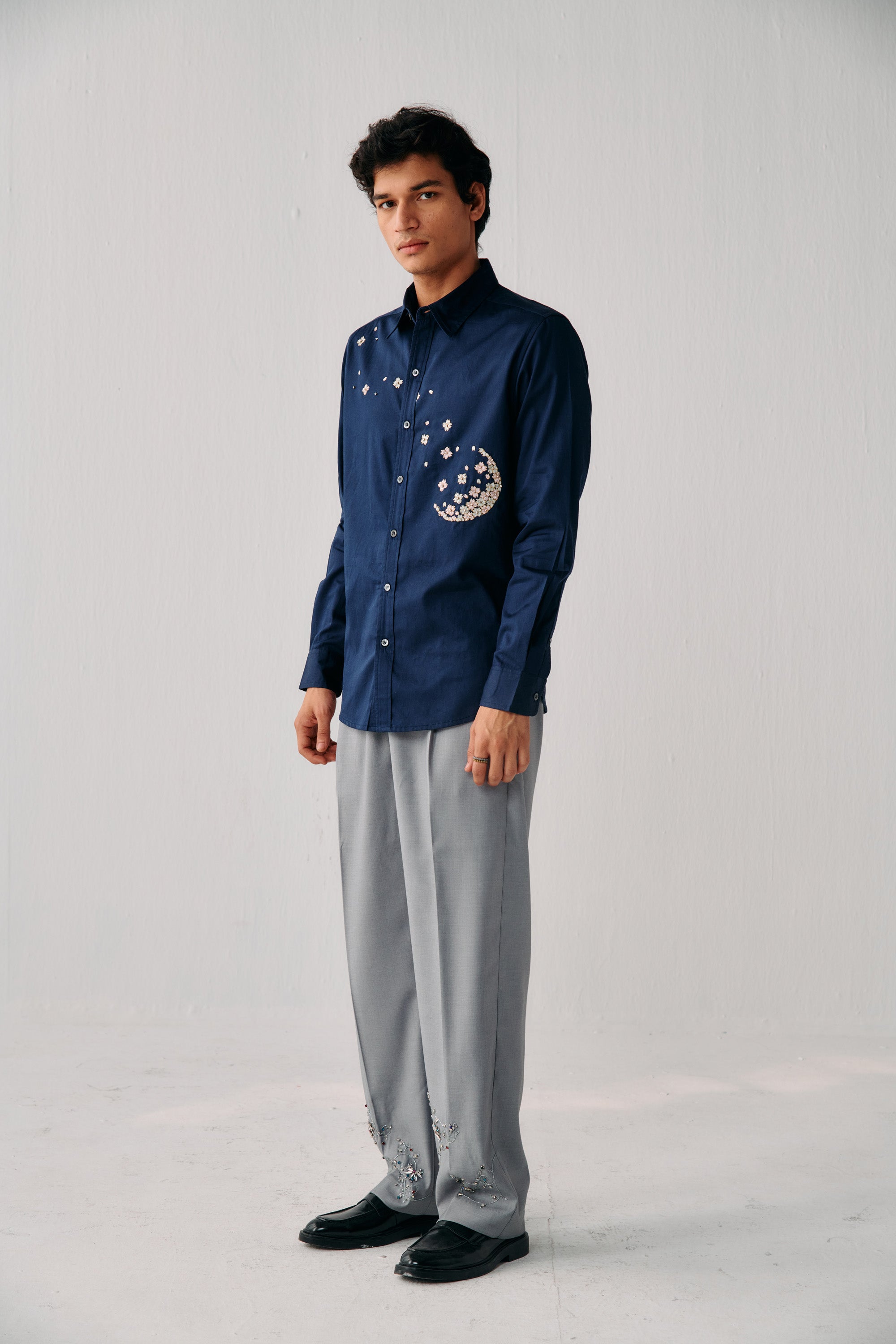 "Le cannes" hand embroidered pleated pants