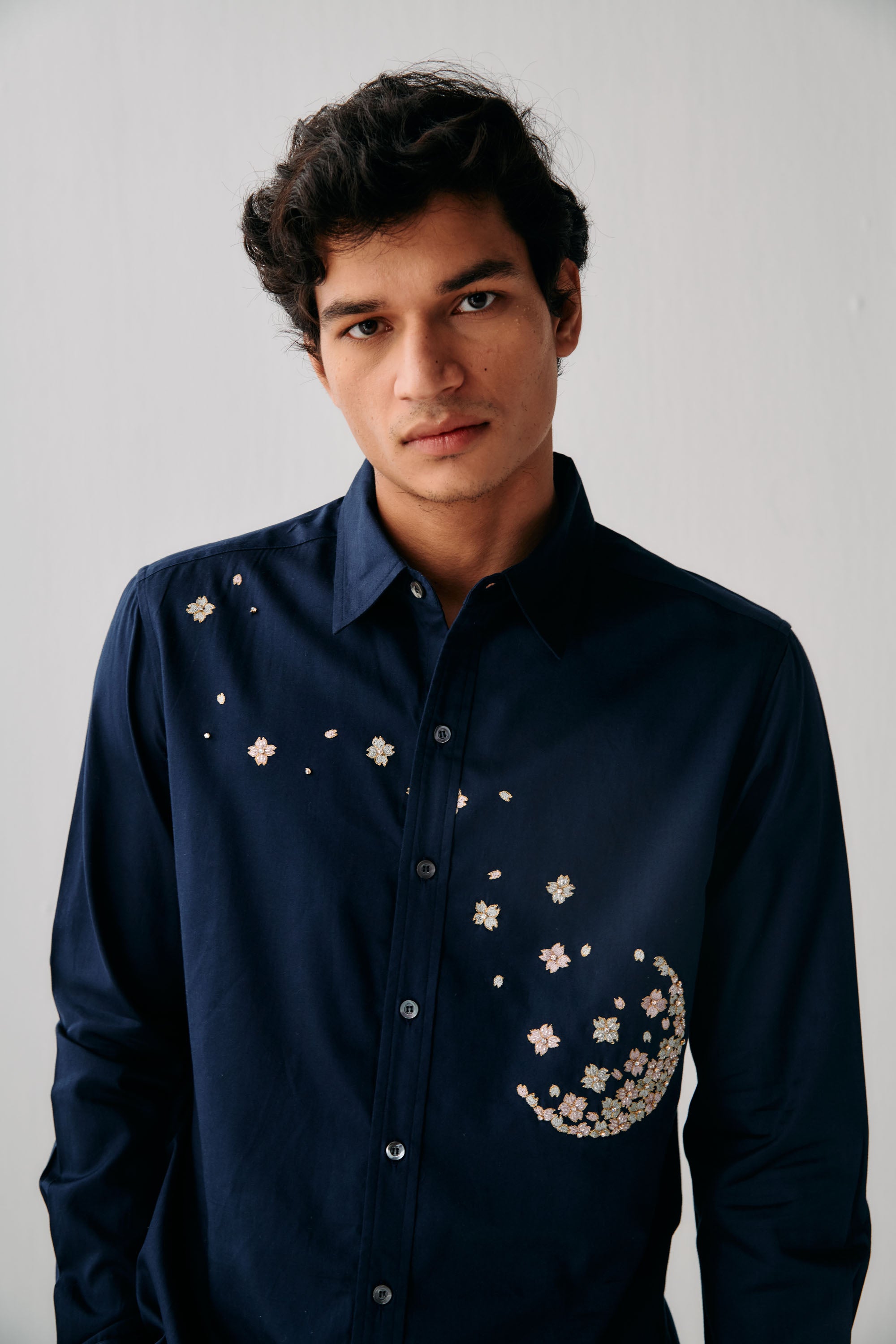 "Night sky" hand embroidered evening shirt