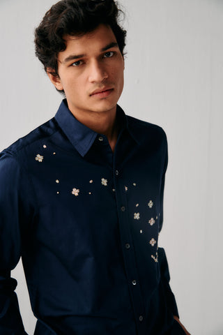 "Night sky" hand embroidered evening shirt