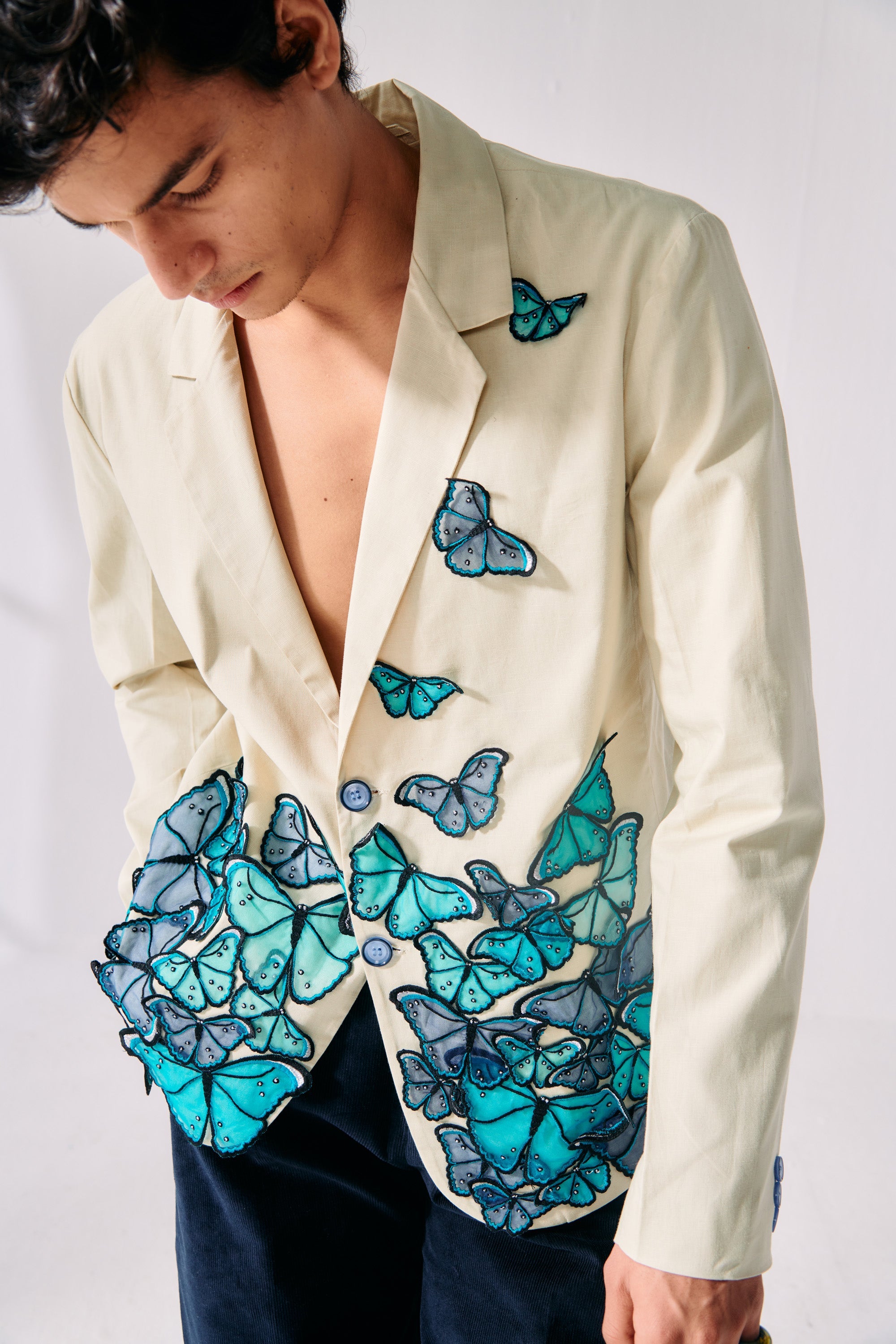 "Le morpho" Hand Embroidered Casual Wedding Blazer