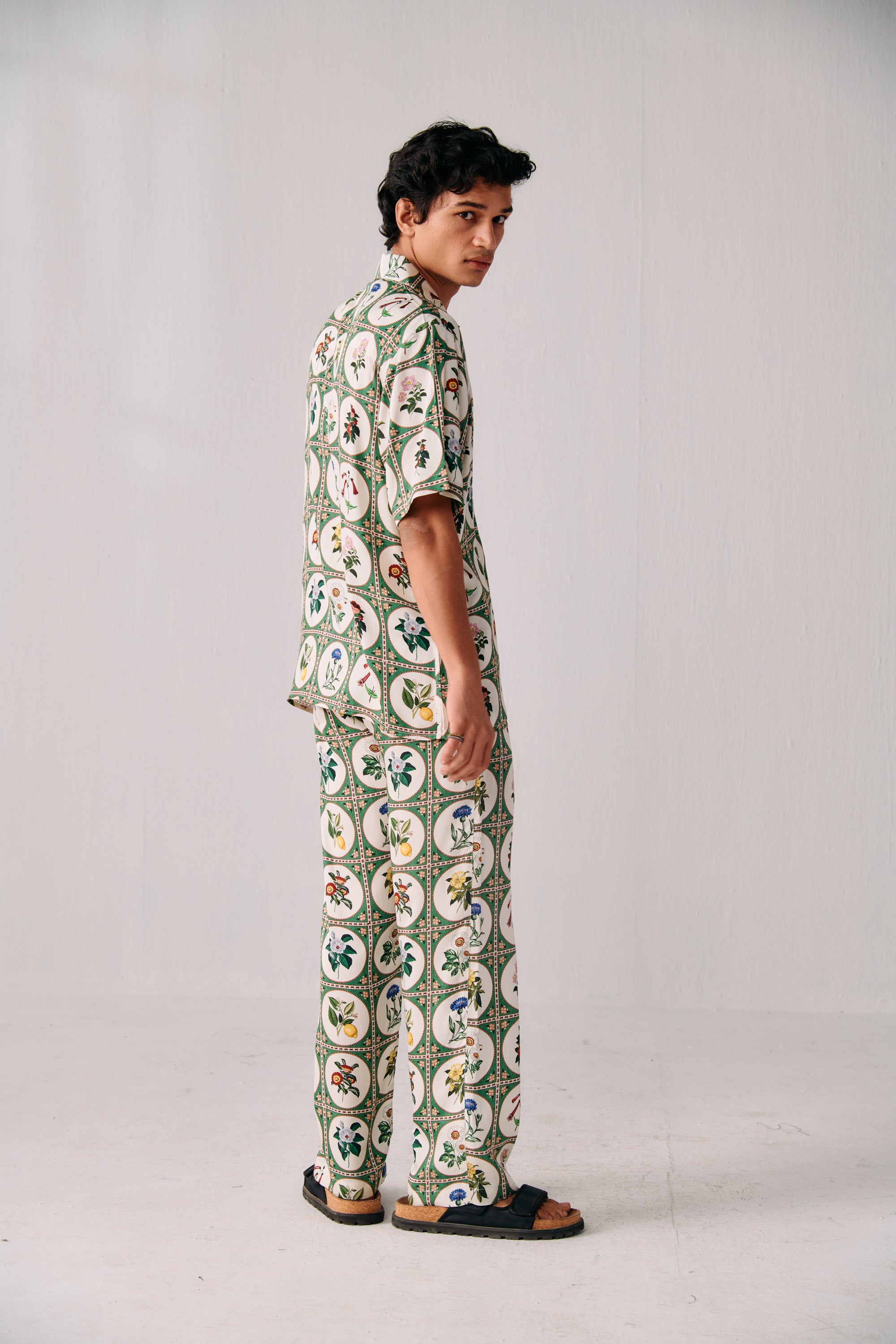 Botanical illustrations lounge pants- Green