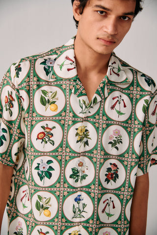 Botanical illustrations half sleeves shirt- Green