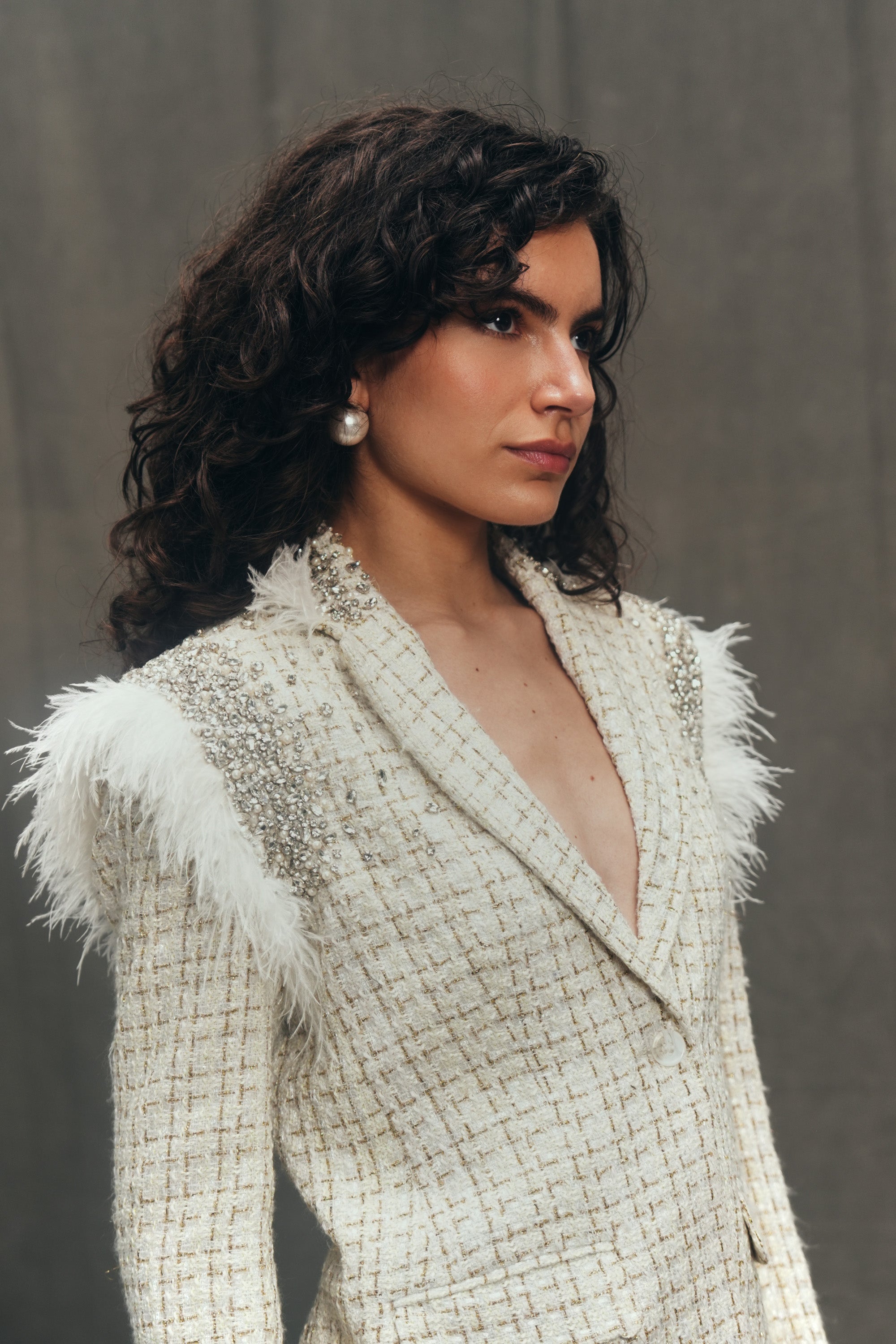 Vivian Hand-Embroidered Tweed Blazer