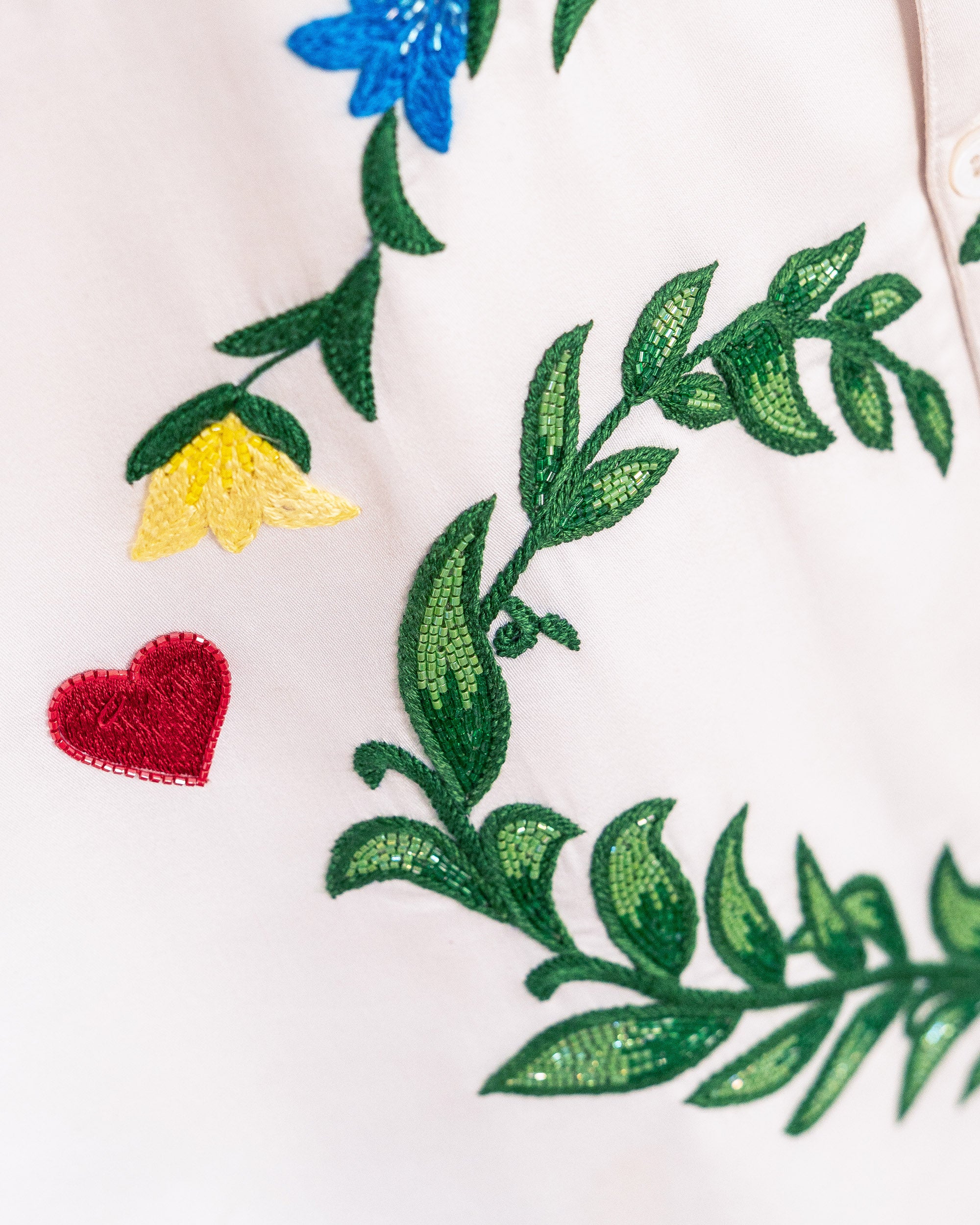 "Lovers in paradise" hand embroidered shirt
