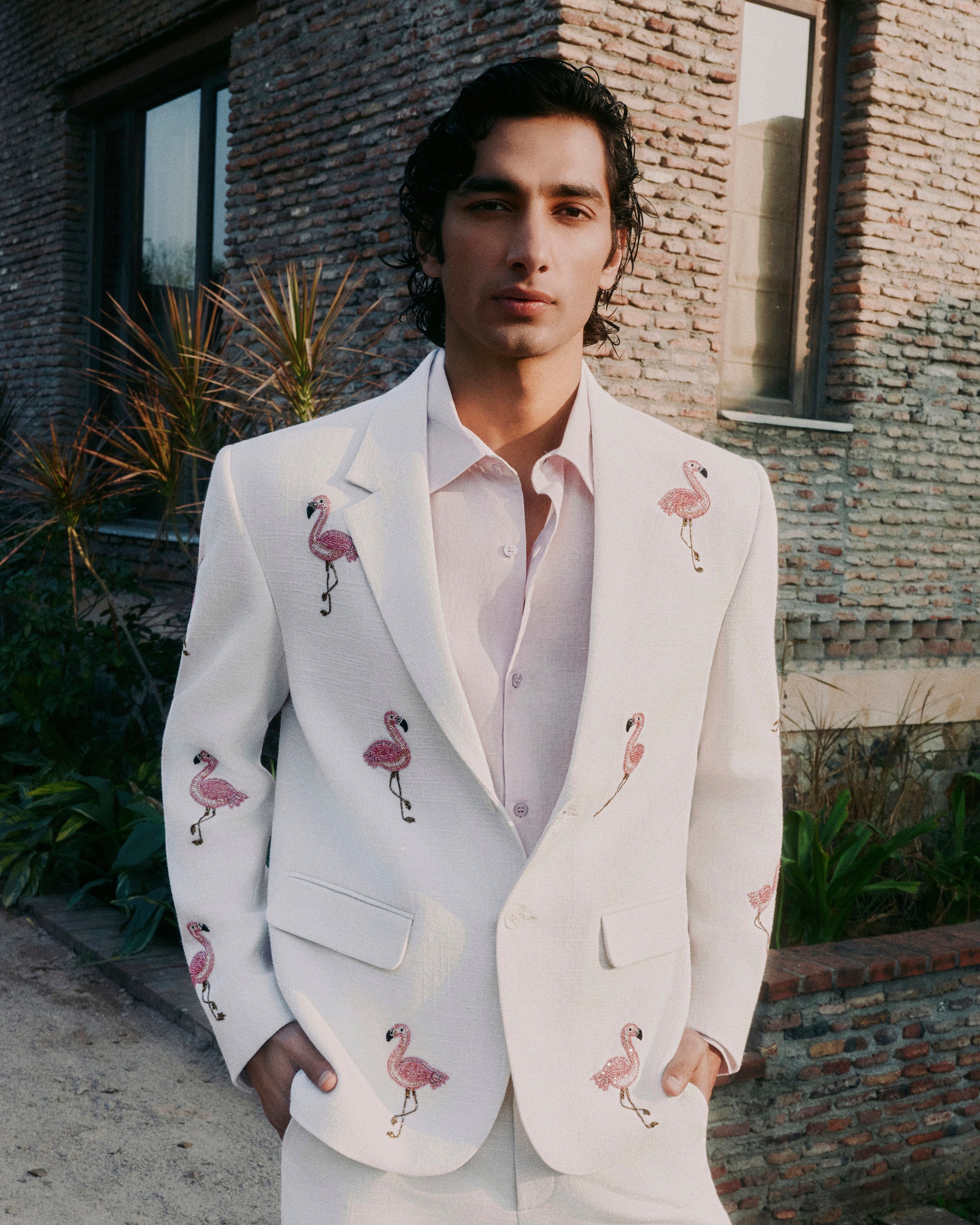 "Le Flamingo" hand embroidered blazer