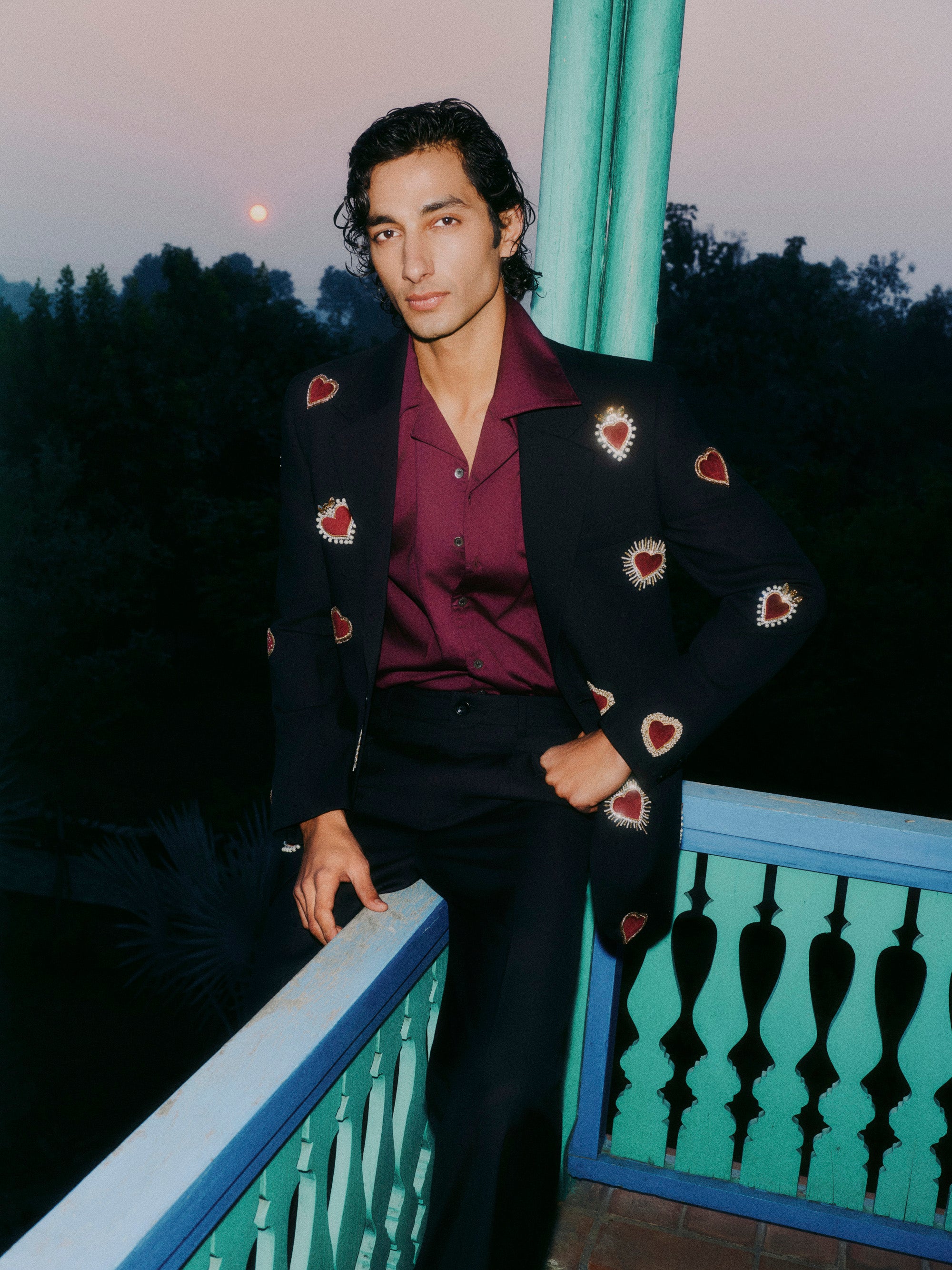 “Velvet hearts” hand embroidered blazer