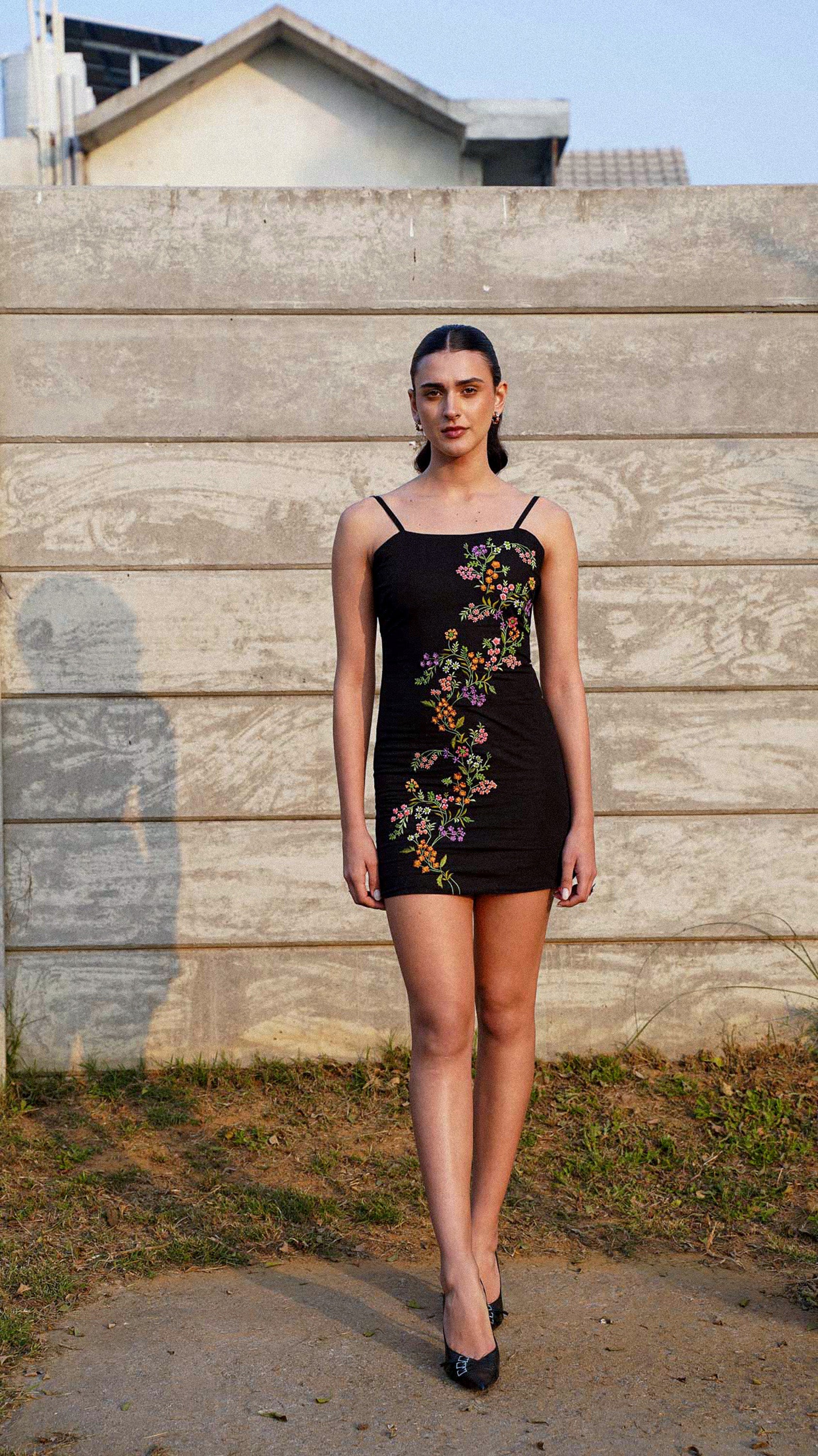 Mia floral hand embroidered dress