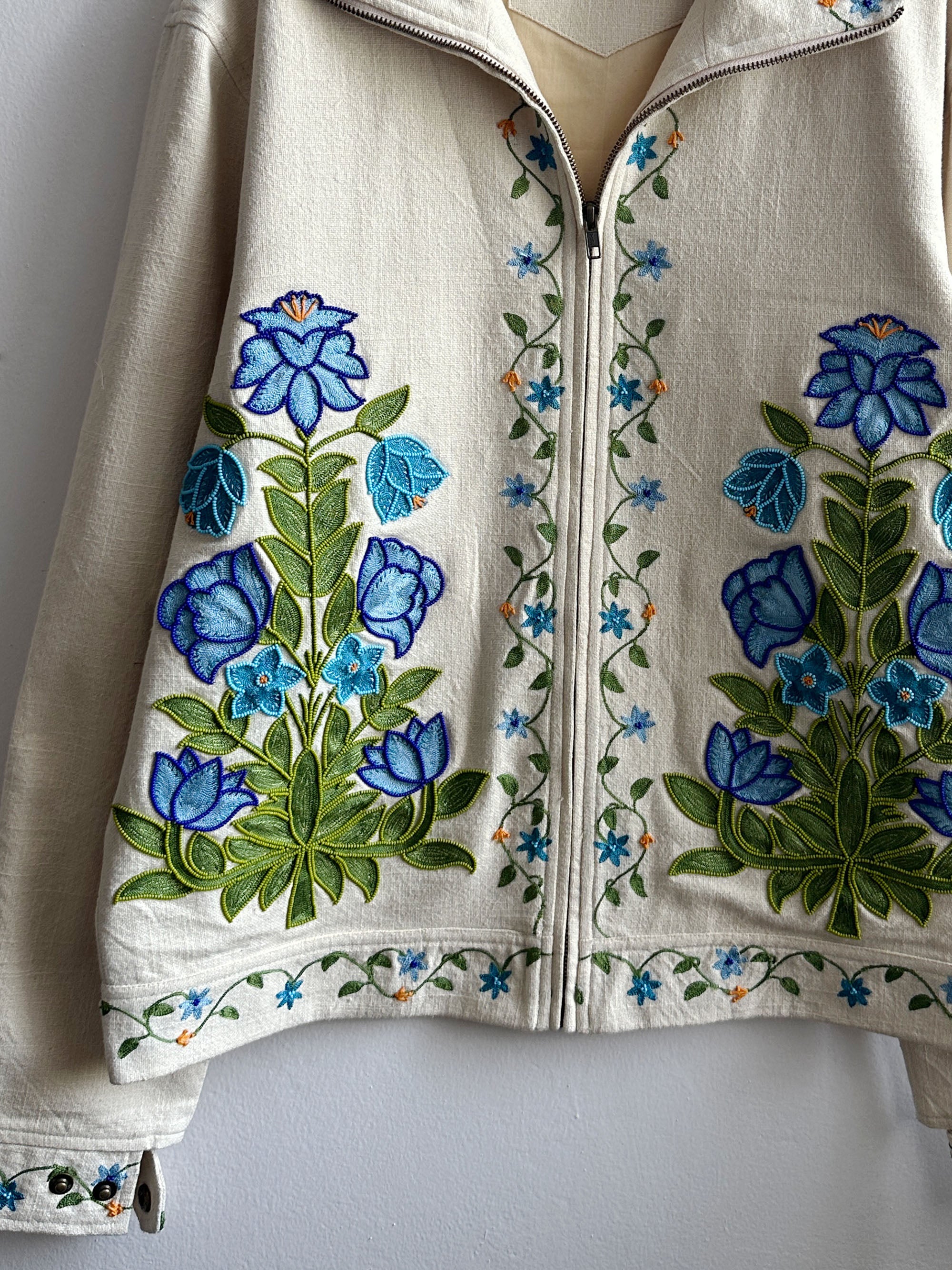 Botanical beadwork hand embroidered jacket