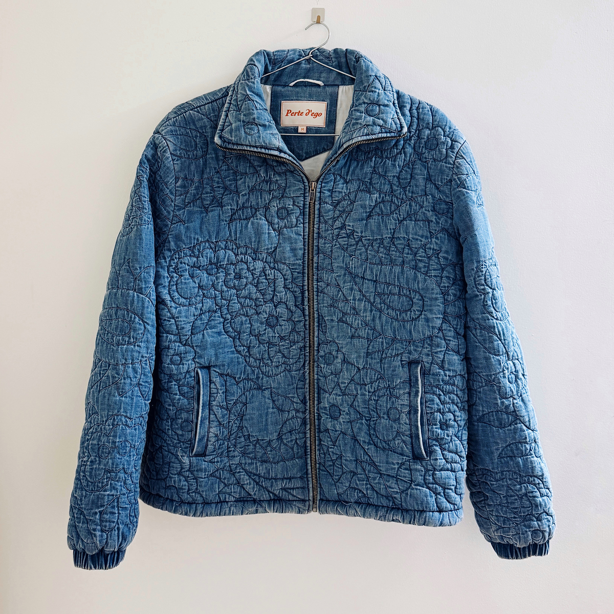 Denim Embroidered paisley quilted jacket