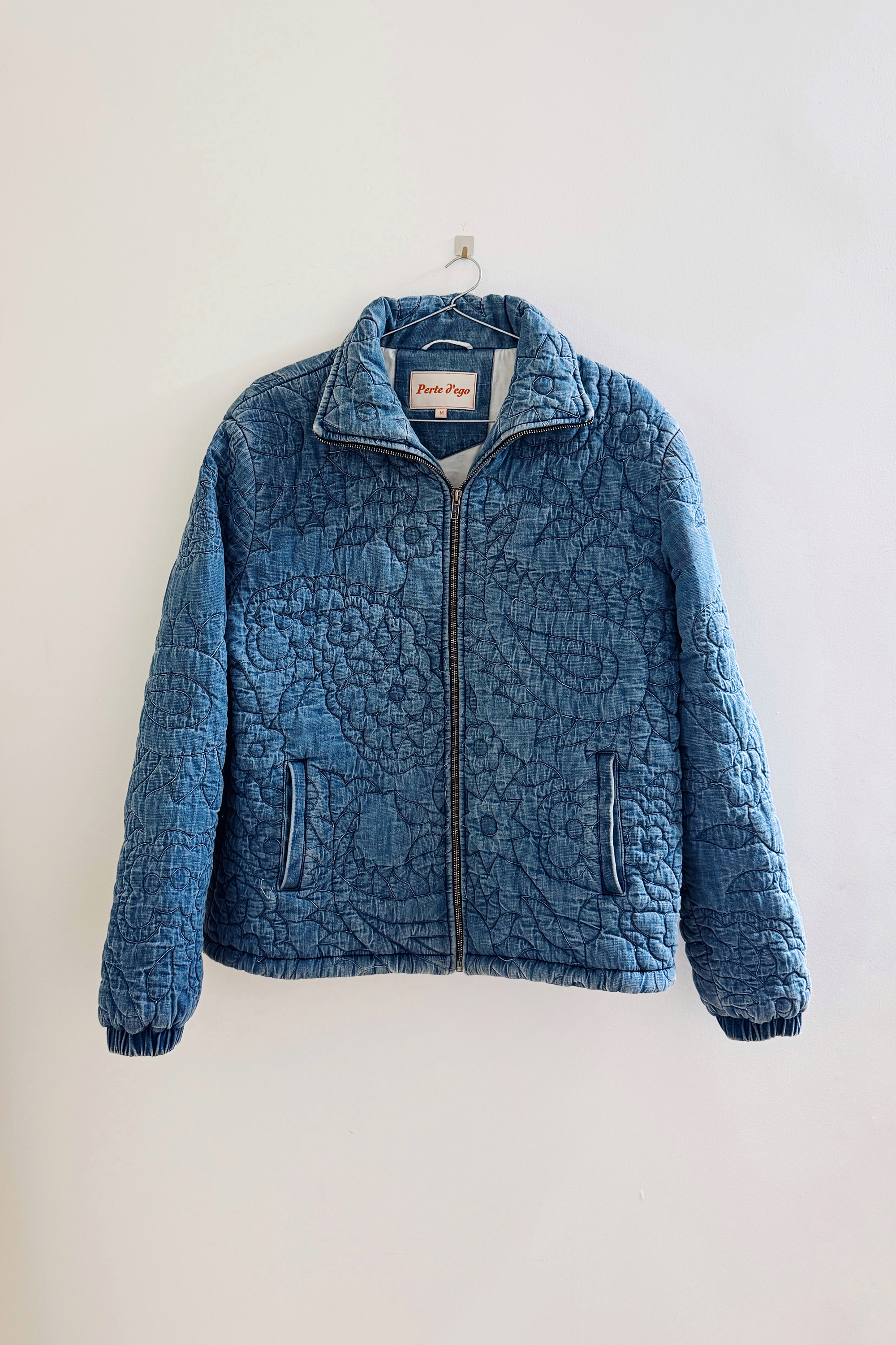 Denim Embroidered paisley quilted jacket