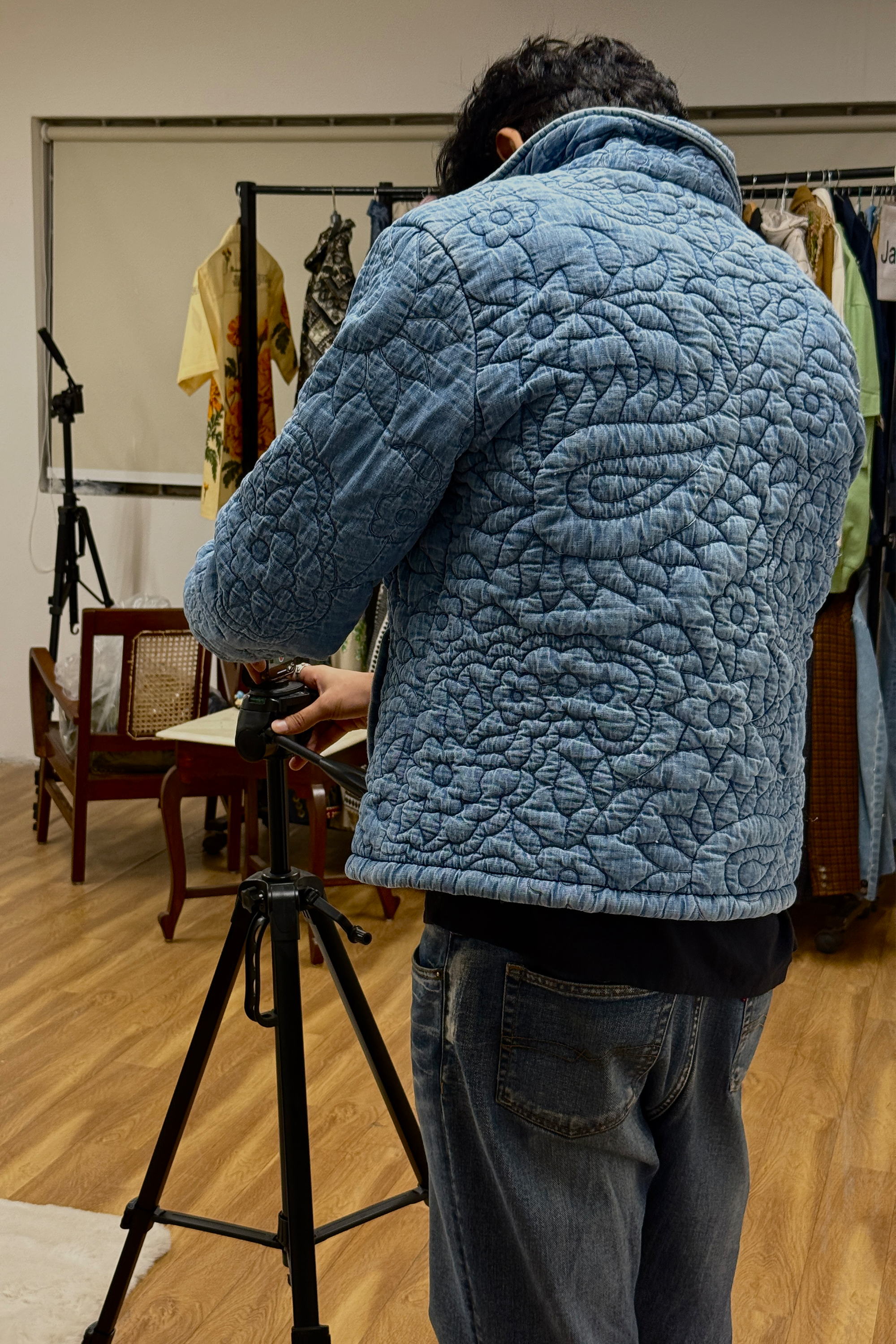 Denim Embroidered paisley quilted jacket