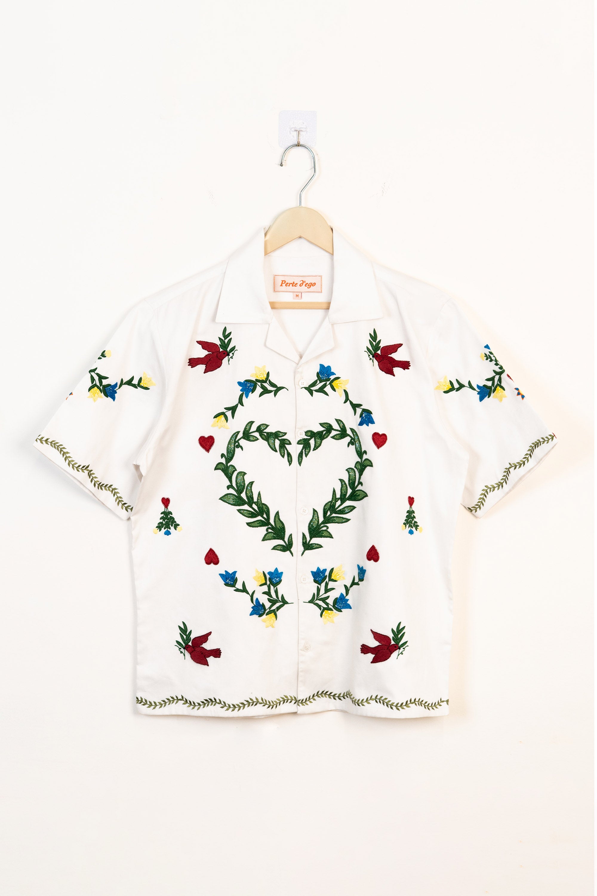 "Lovers in paradise" hand embroidered shirt